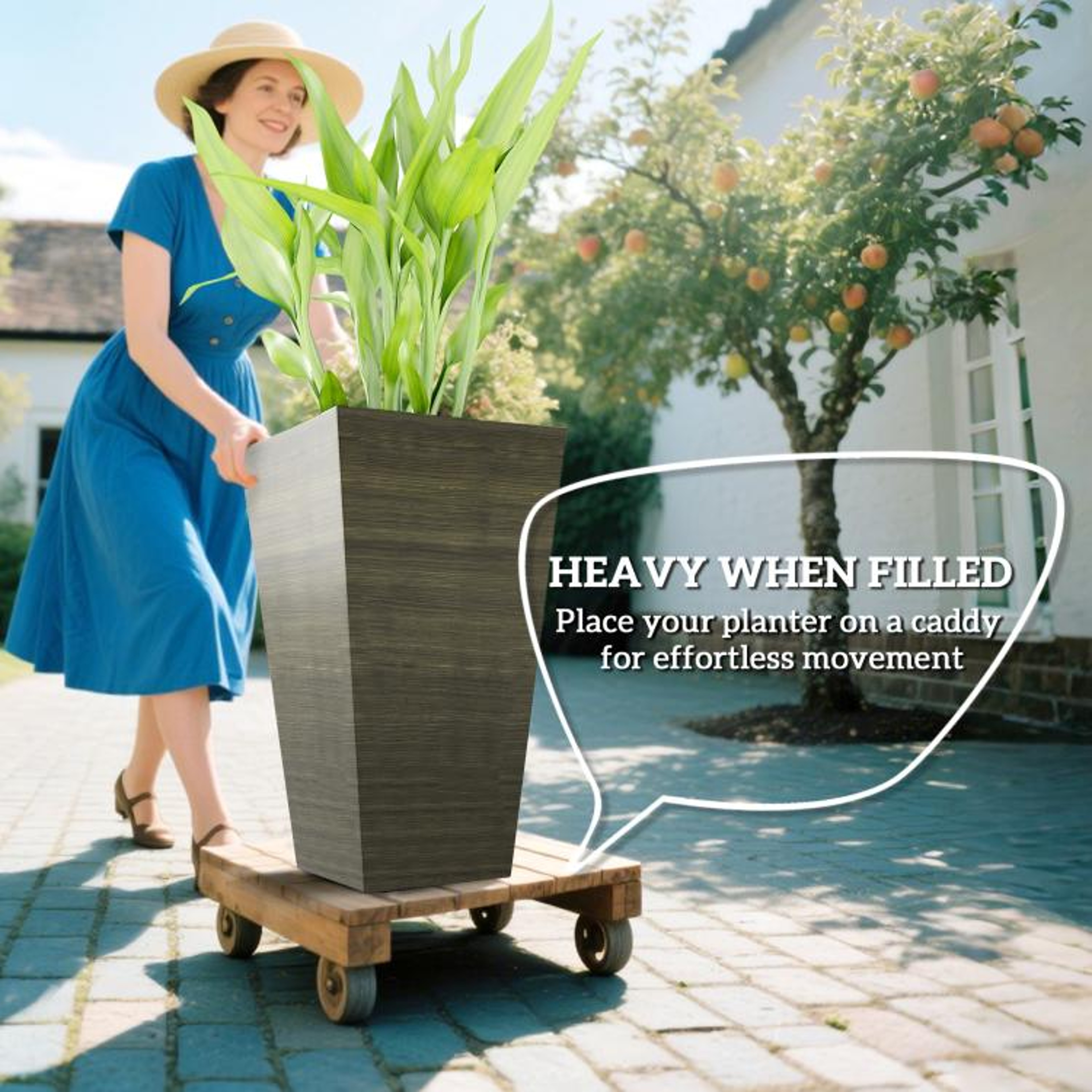 Set Of 3 Tall Outdoor Planters 28 Inch With Drainage Holes And Faux Wood Finish 4