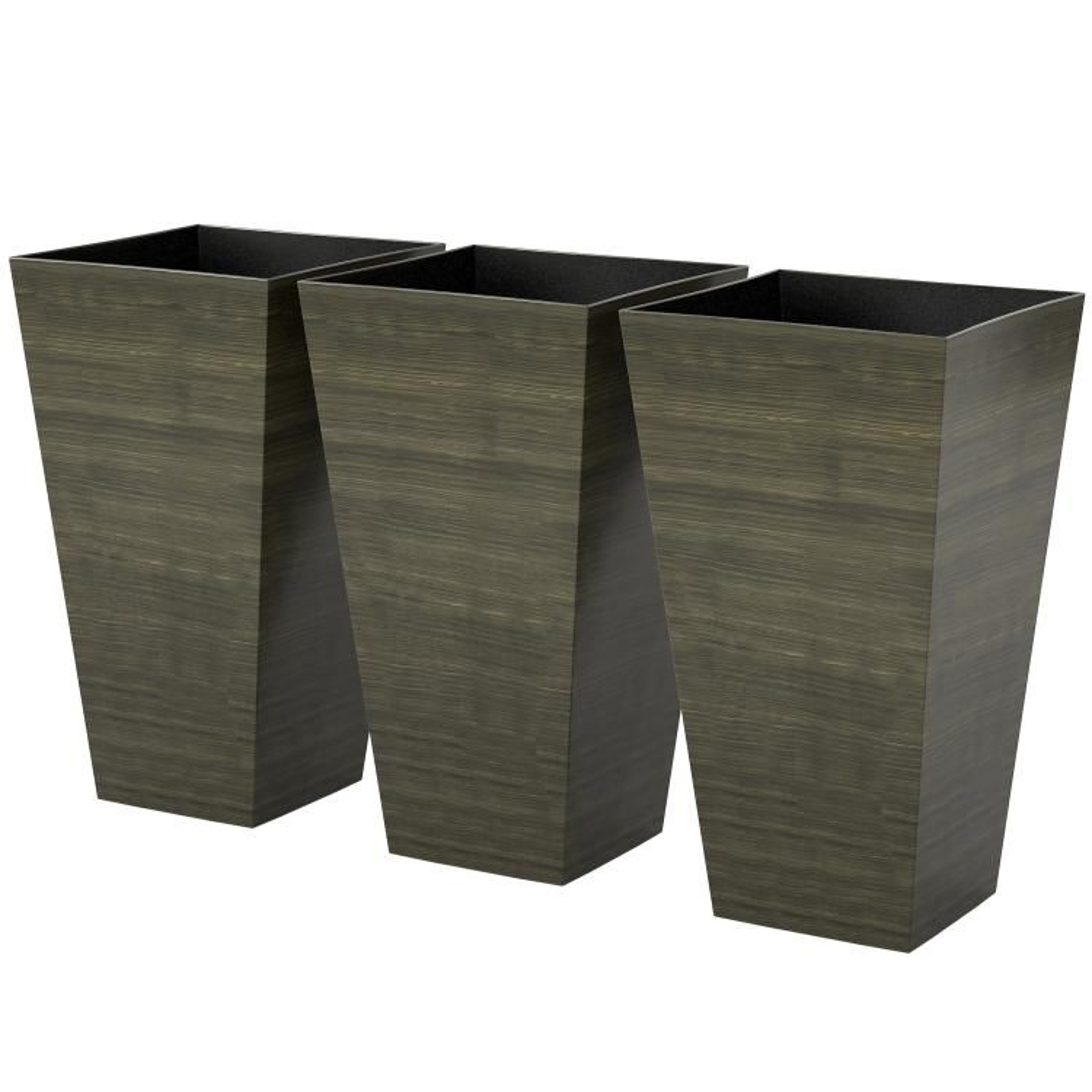 Set Of 3 Tall Outdoor Planters 28 Inch With Drainage Holes And Faux Wood Finish 6