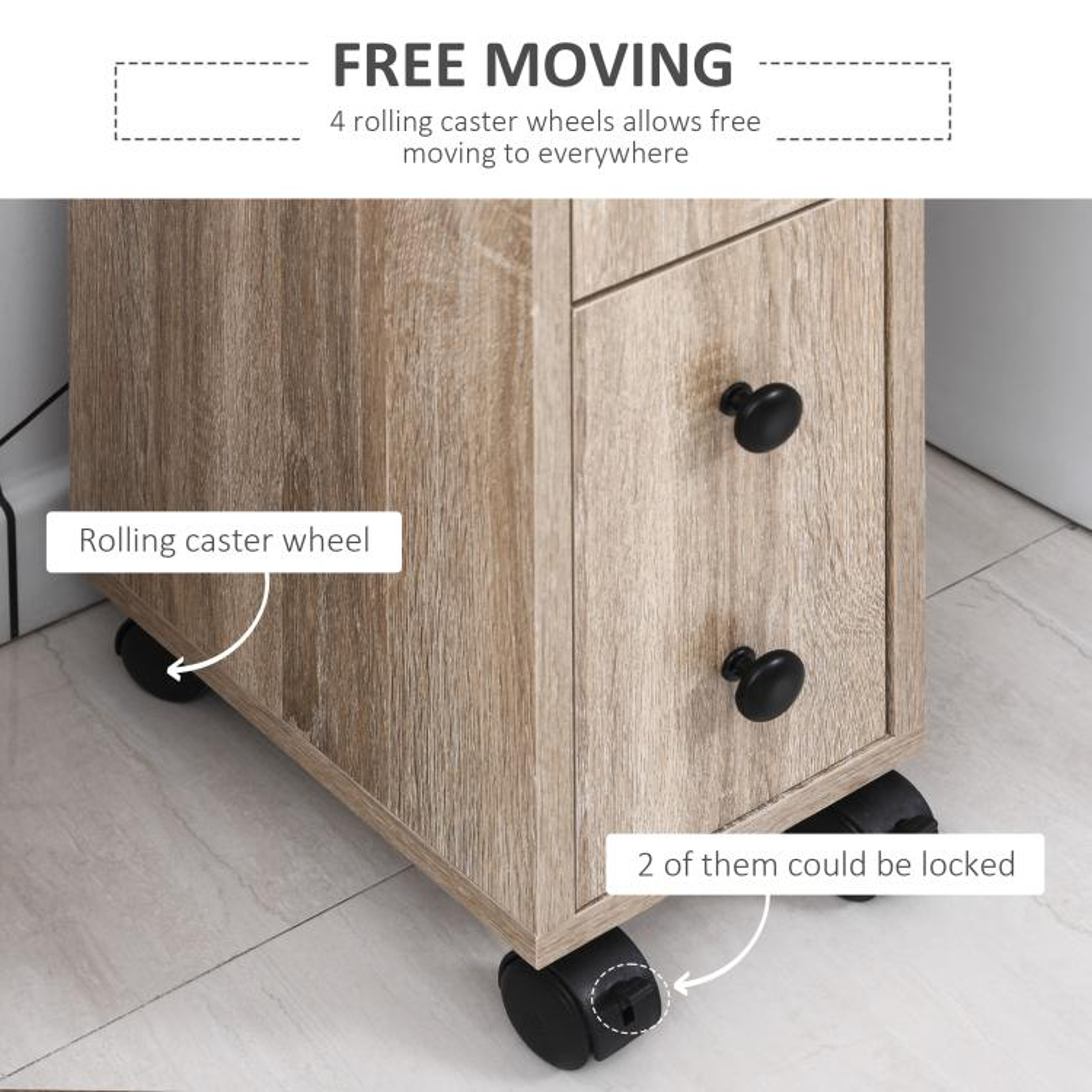 Slim Bathroom Storage Cabinet With Drawer And Rolling Wheels In Oak 6