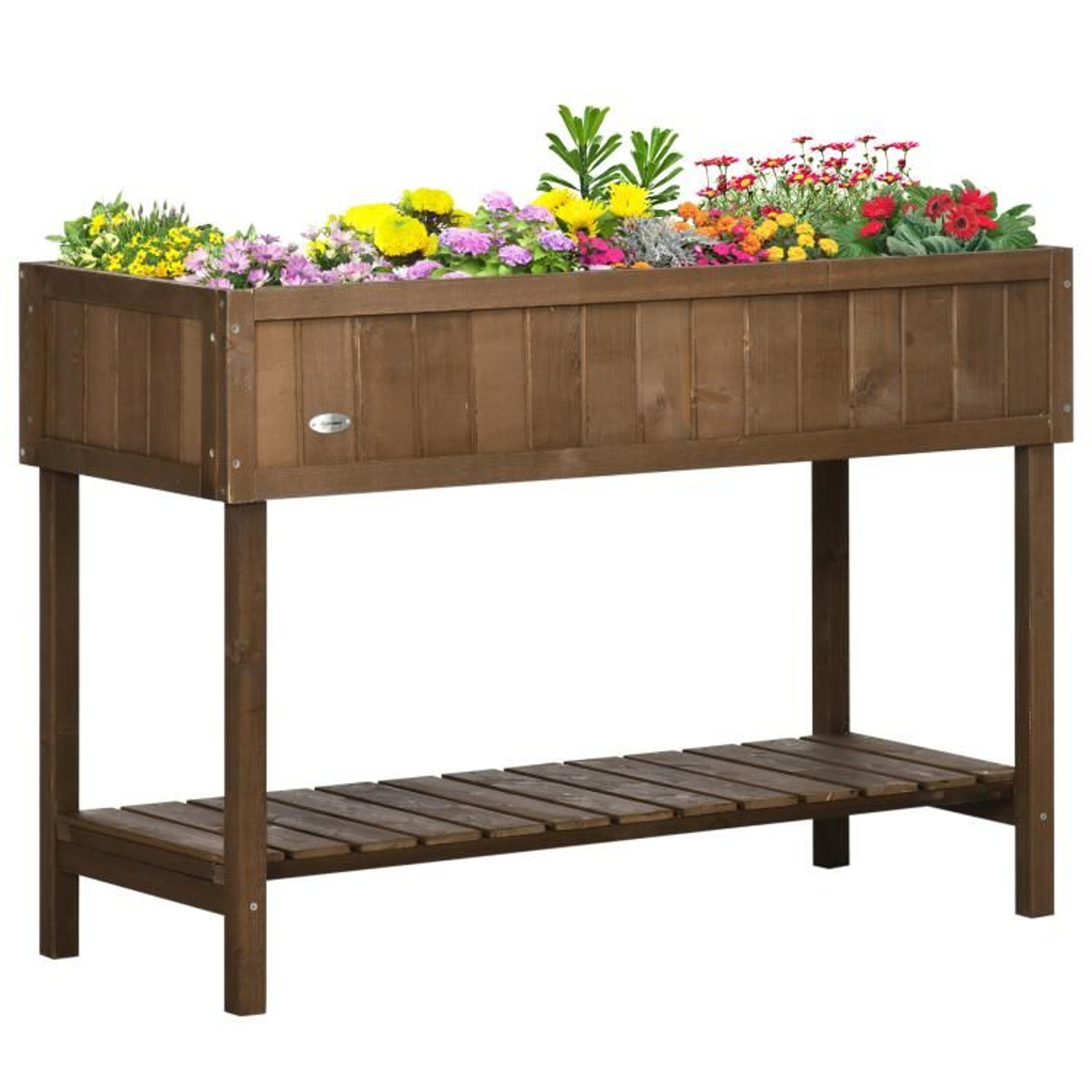 Wooden Raised Garden Bed With 8 Planting Sections And Storage Shelf 0