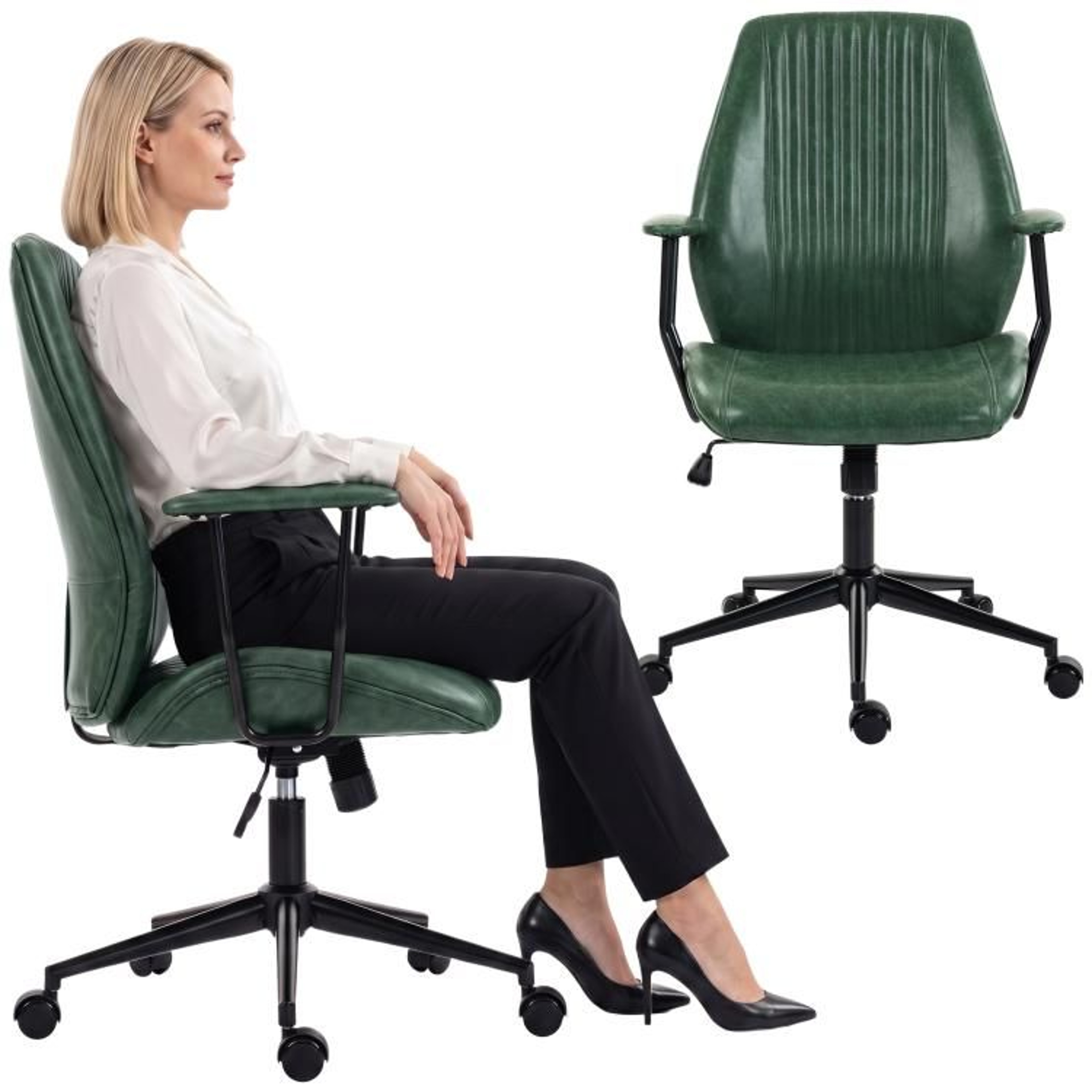 Green PU Leather MidBack Office Desk Chair With Adjustable Height And Swivel 0