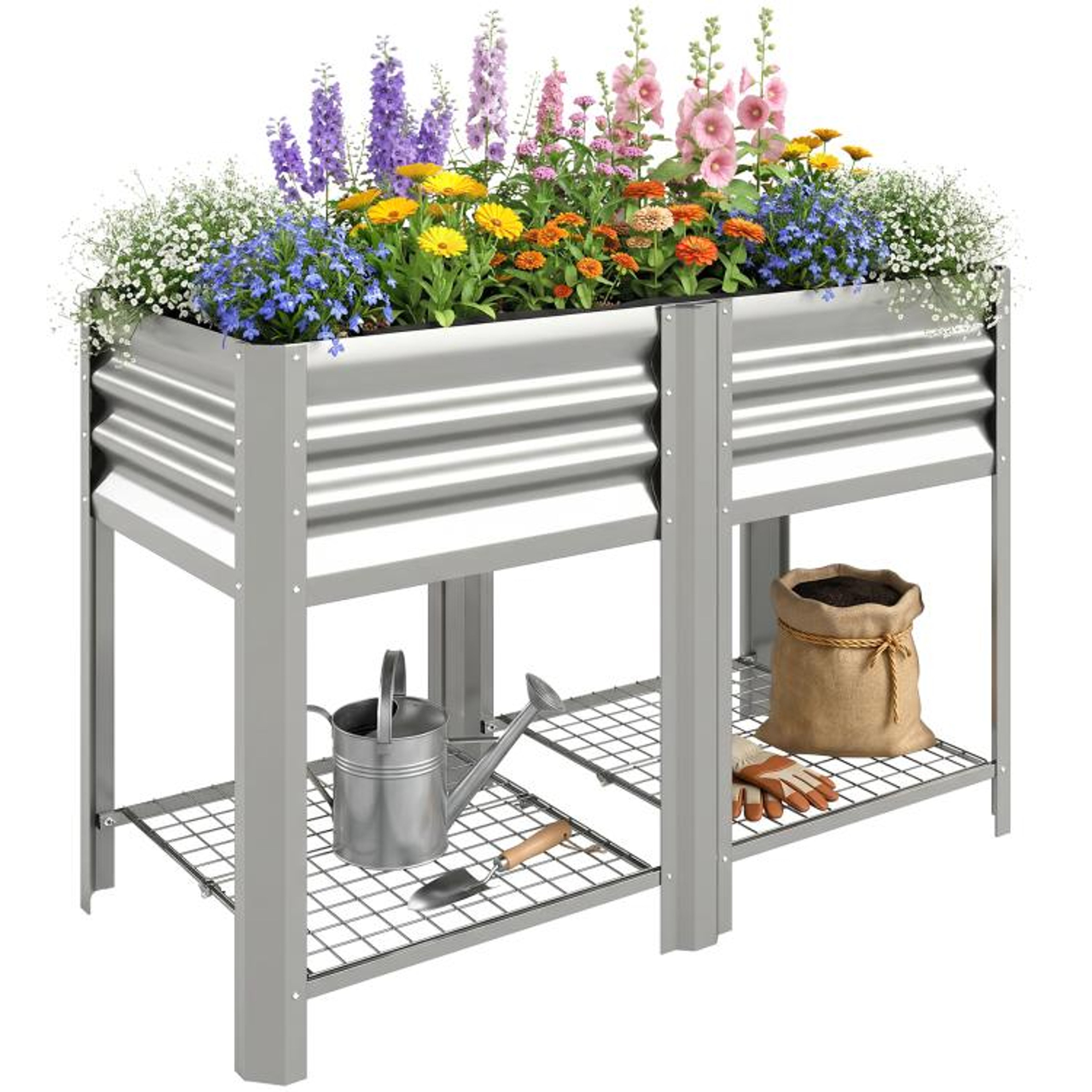 Galvanized Steel Raised Garden Bed With Storage Shelf And 315Inch Height 0
