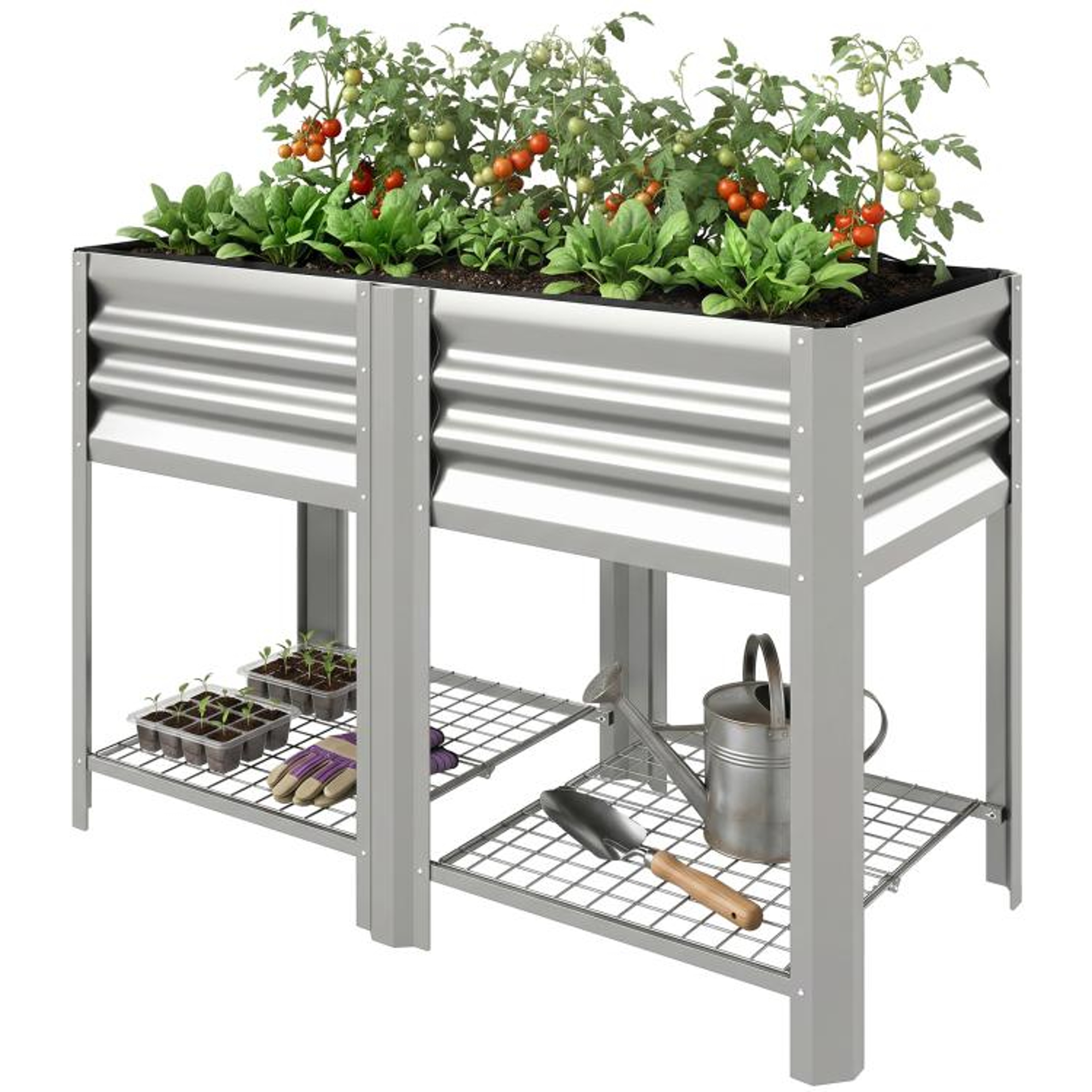 Galvanized Steel Raised Garden Bed With Storage Shelf And 315Inch Height 1