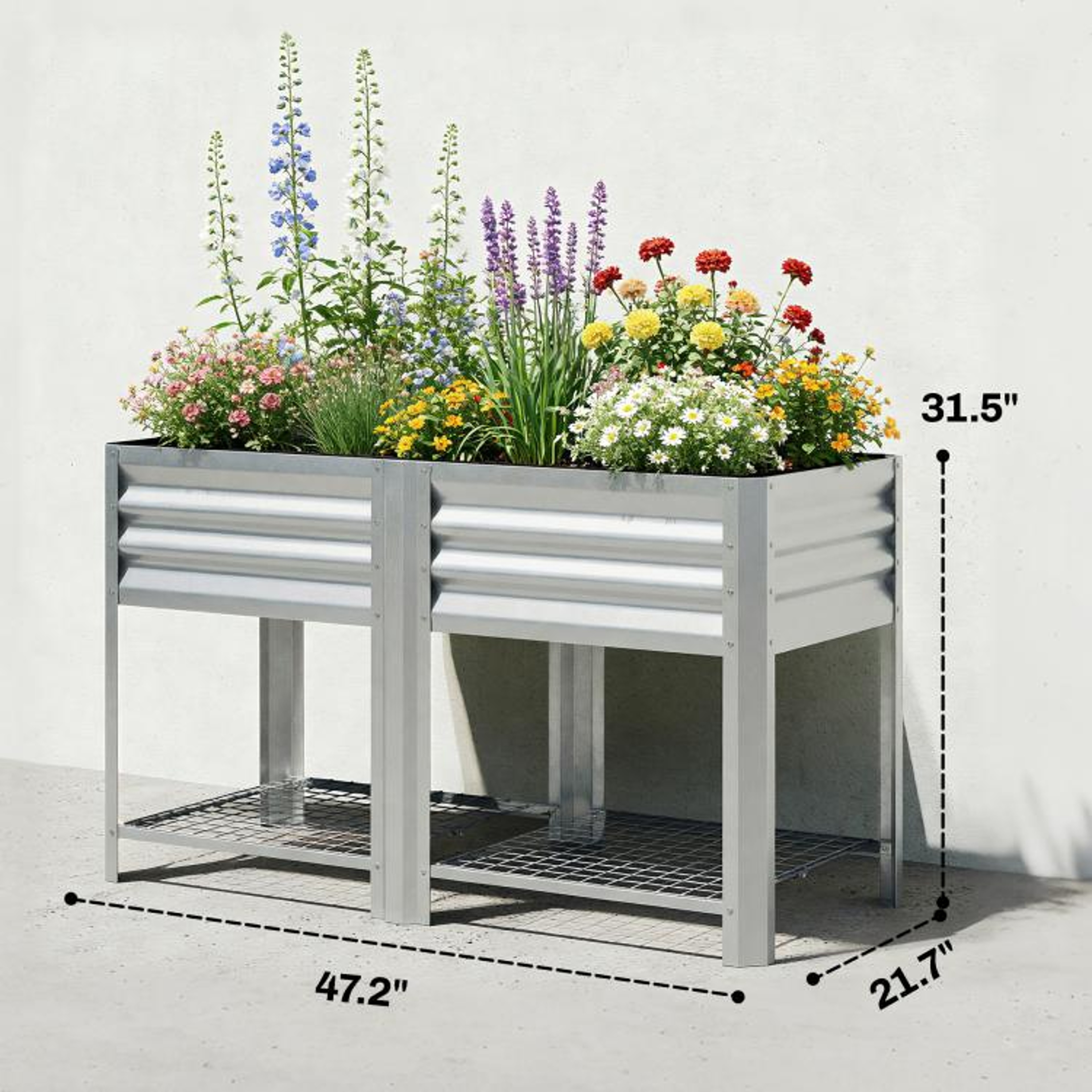 Galvanized Steel Raised Garden Bed With Storage Shelf And 315Inch Height 4