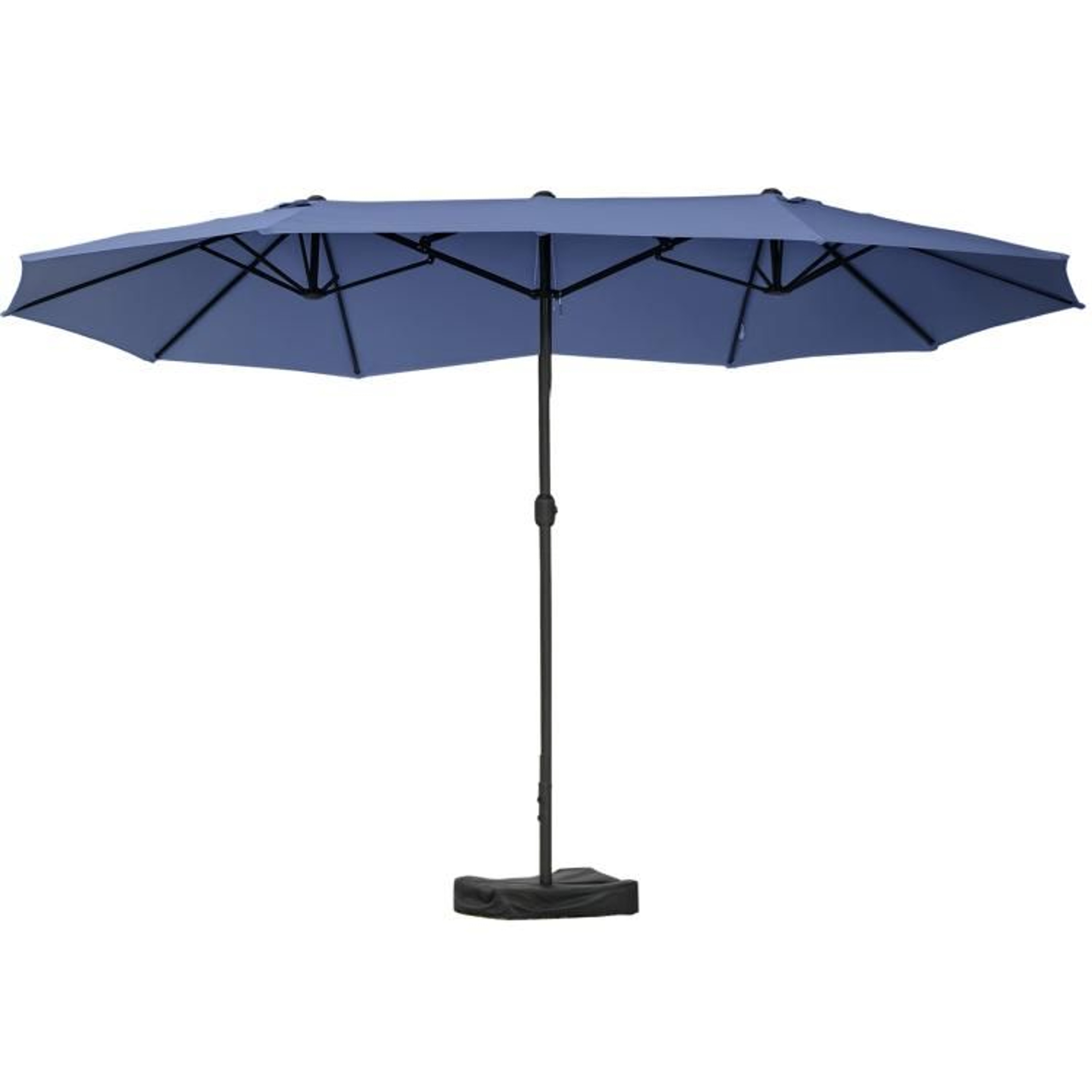 15 Ft DoubleSided Rectangular Patio Umbrella With Crank And Base  Dark Blue 0