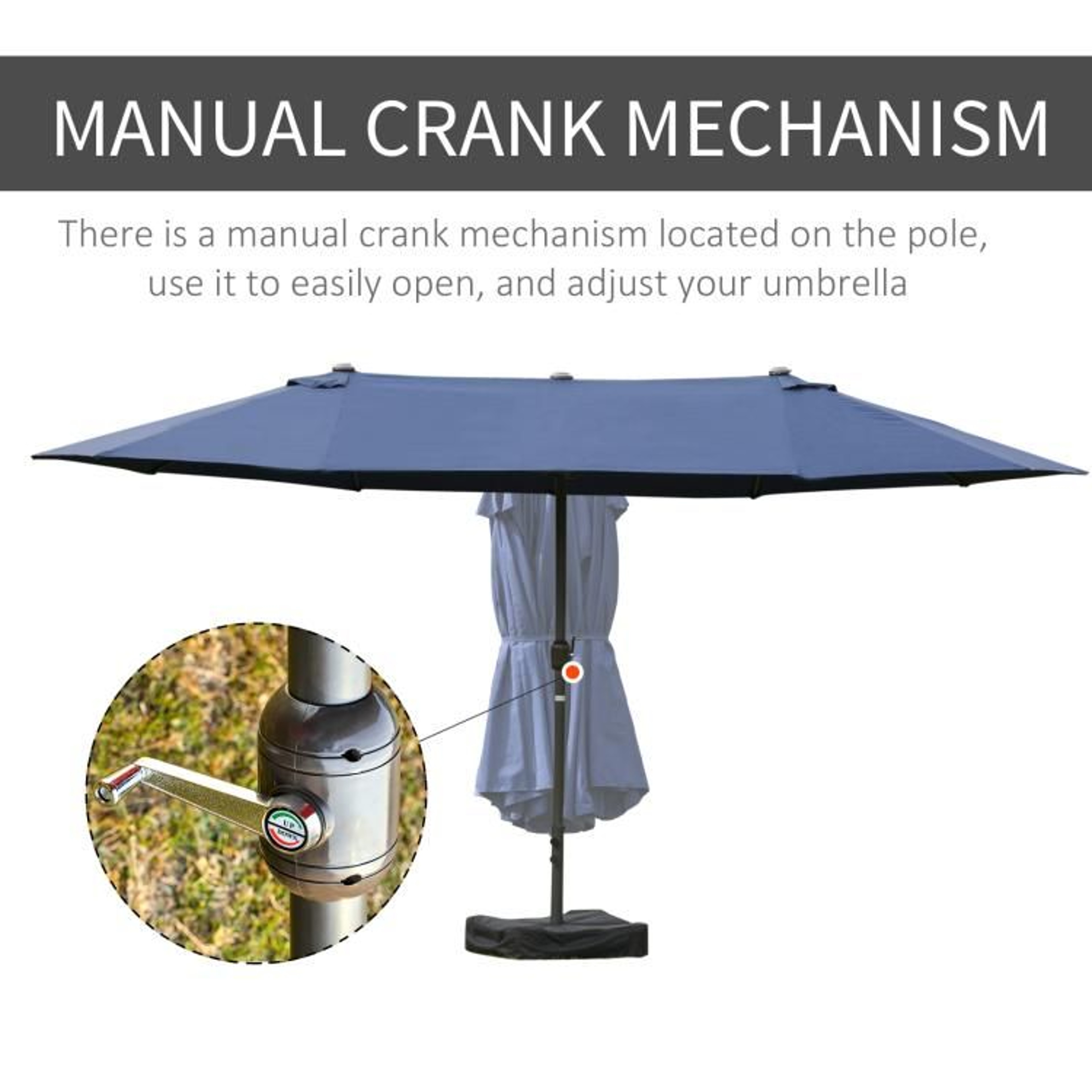15 Ft DoubleSided Rectangular Patio Umbrella With Crank And Base  Dark Blue 4