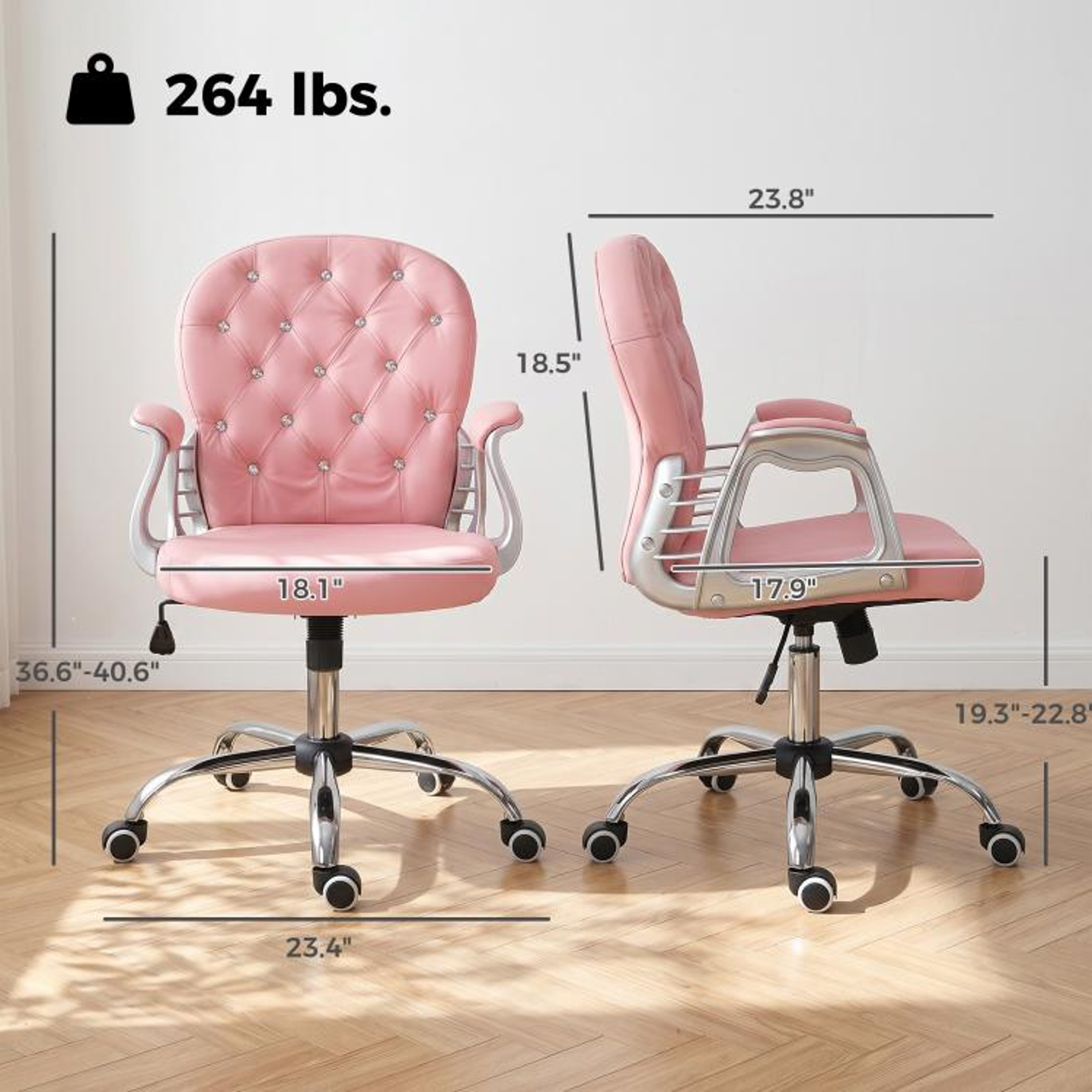 Button Tufted Home Office Desk Chair With Adjustable Height And Swivel Wheels 3