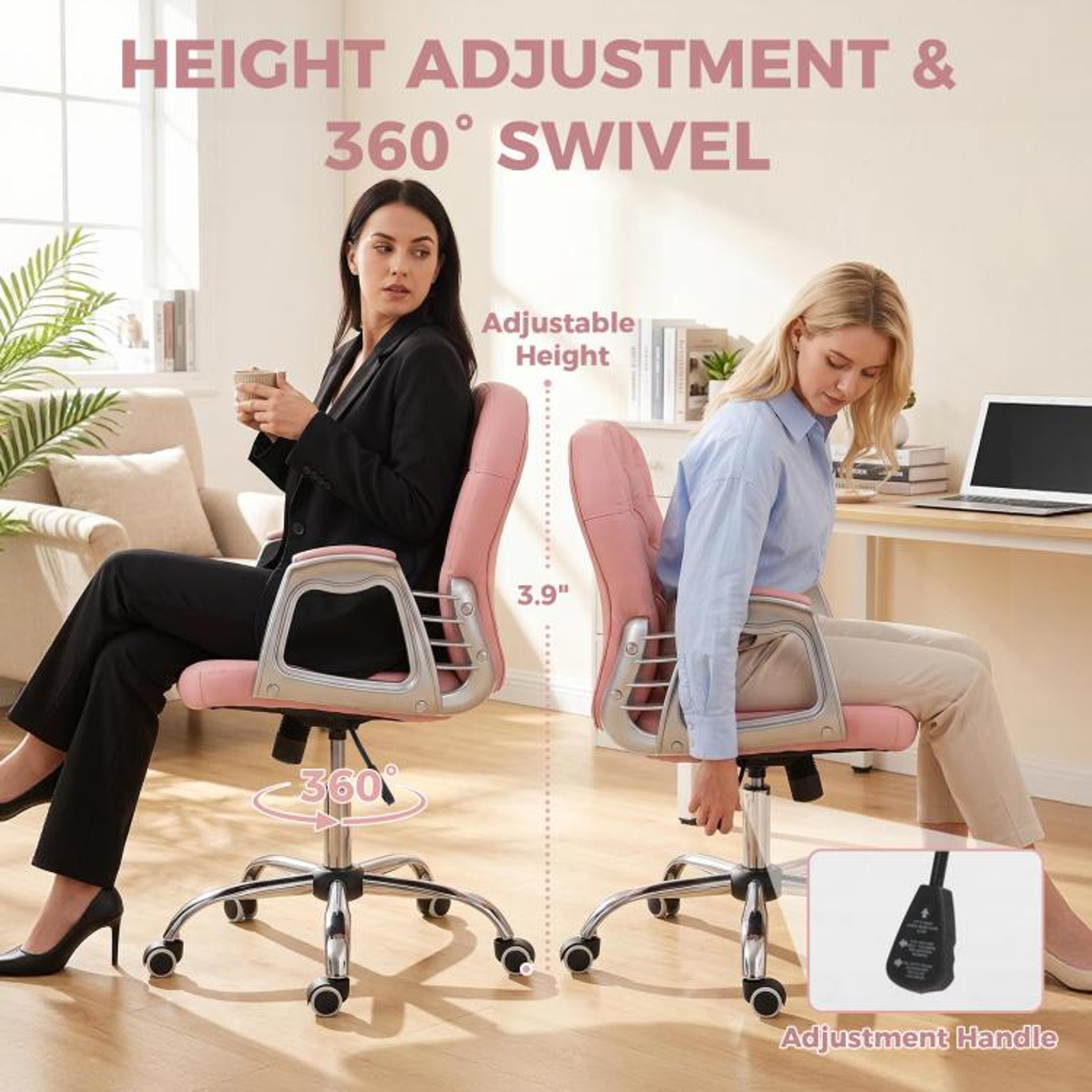 Button Tufted Home Office Desk Chair With Adjustable Height And Swivel Wheels 6