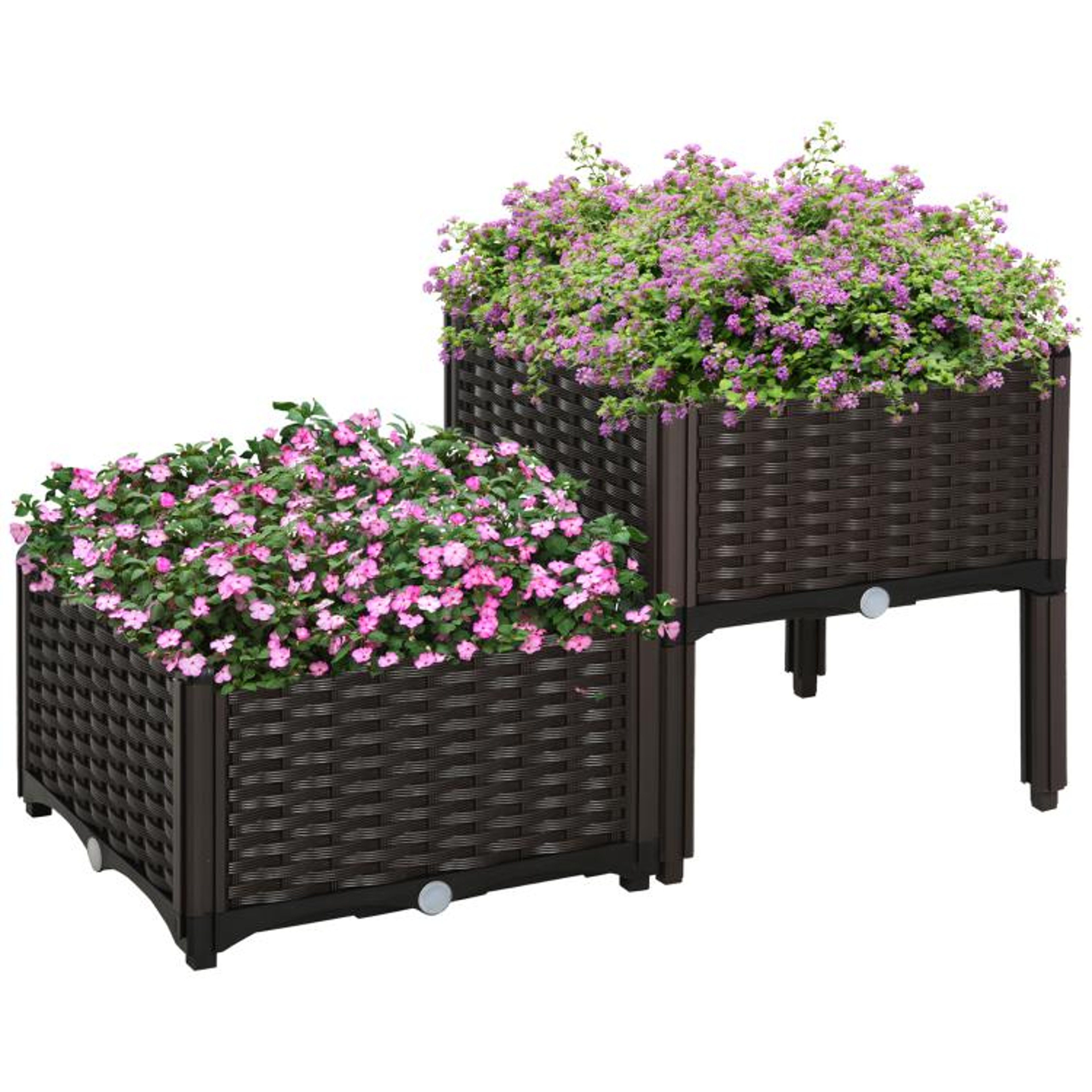Raised Garden Bed Planter Set With Removable Legs And Drainage Plugs  Brown 0