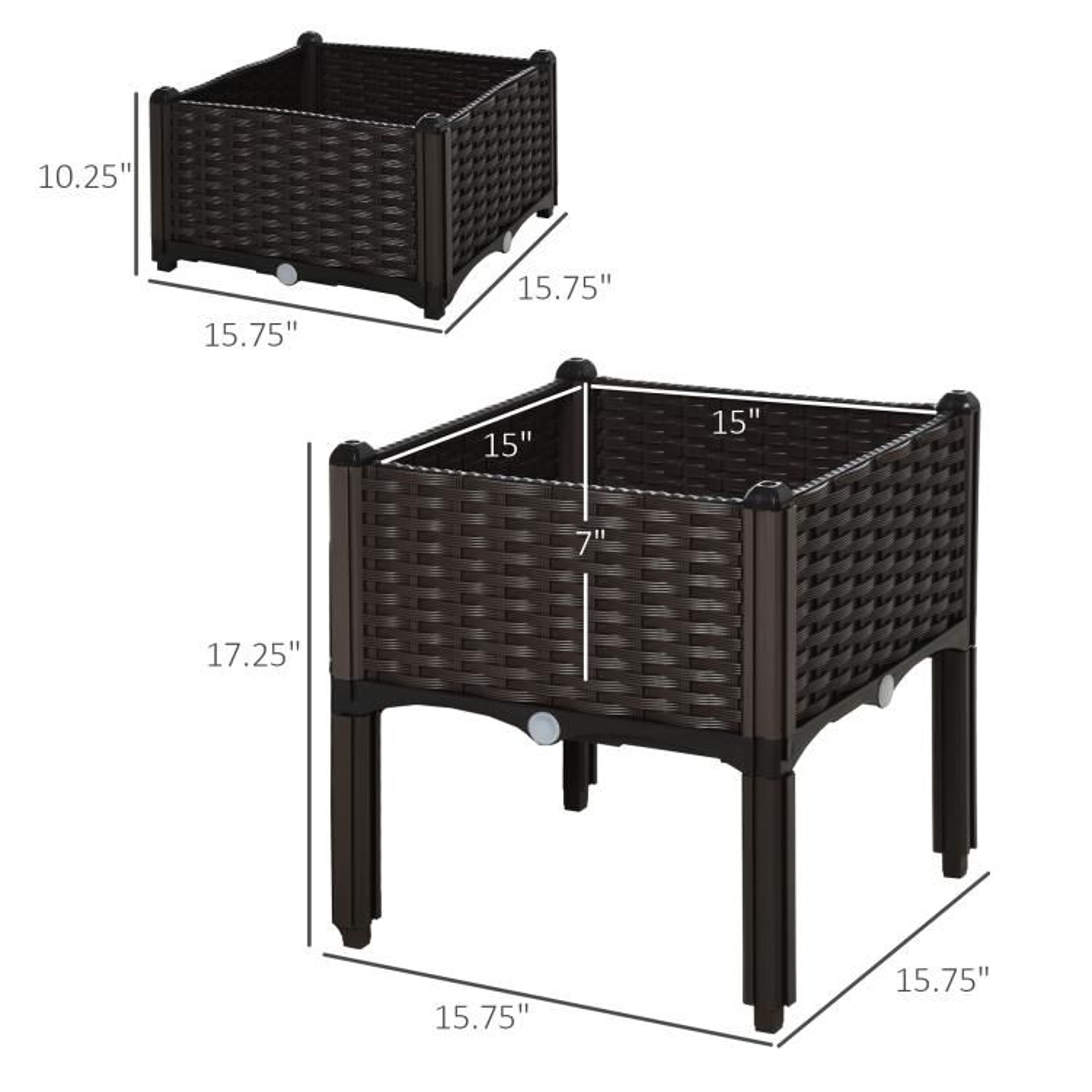 Raised Garden Bed Planter Set With Removable Legs And Drainage Plugs  Brown 5