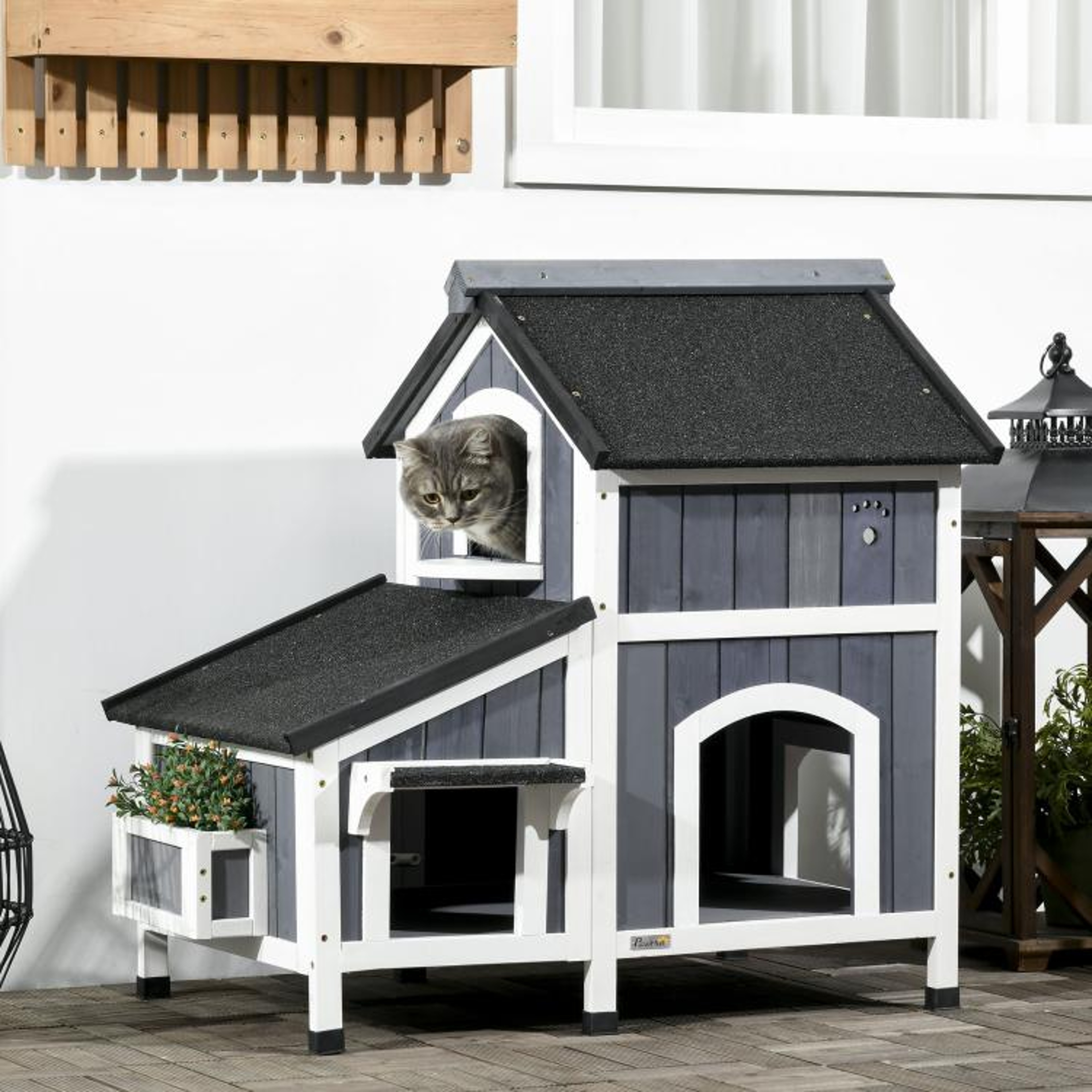Outdoor Cat House With WeatherResistant Roof And Garden Bed Gray 2