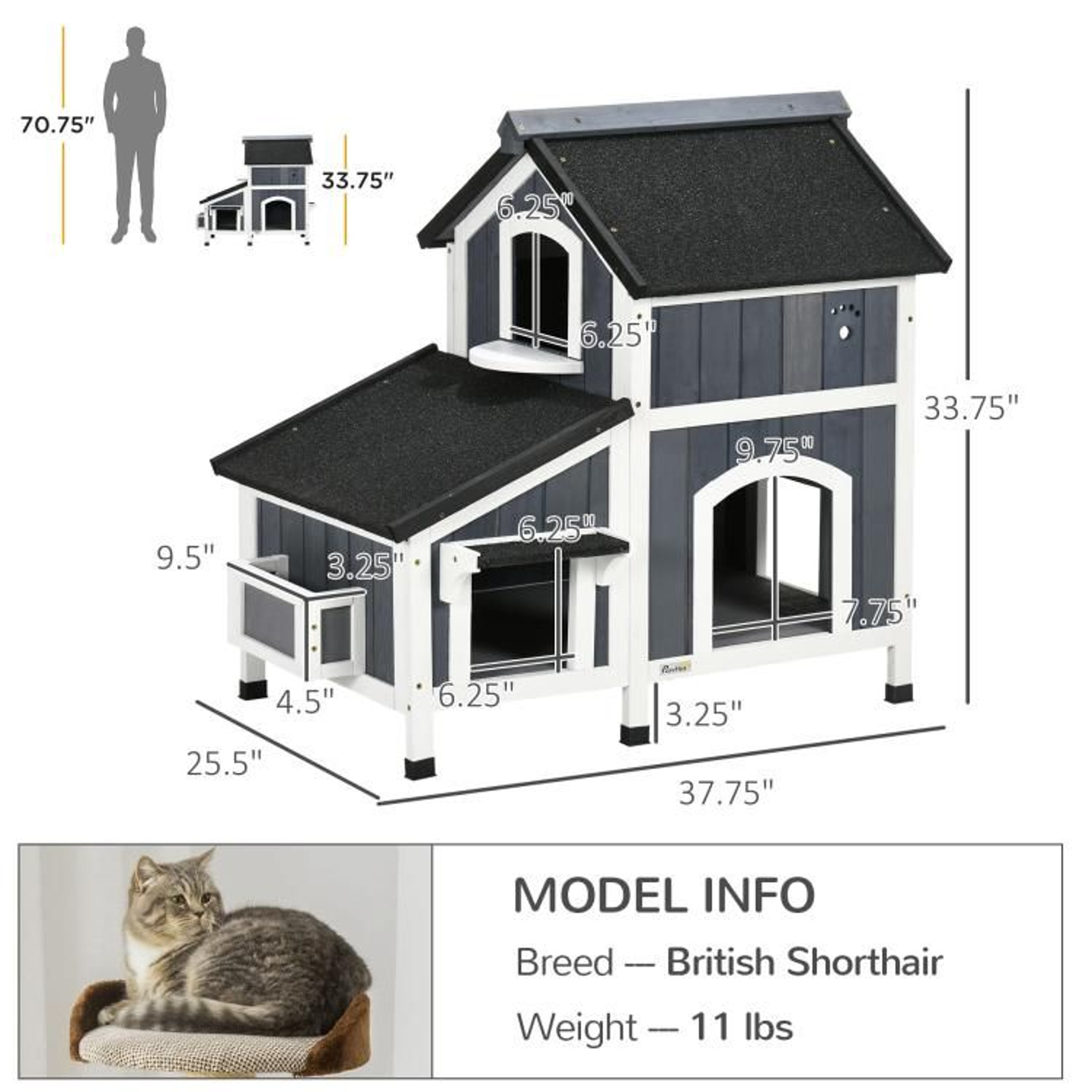 Outdoor Cat House With WeatherResistant Roof And Garden Bed Gray 4
