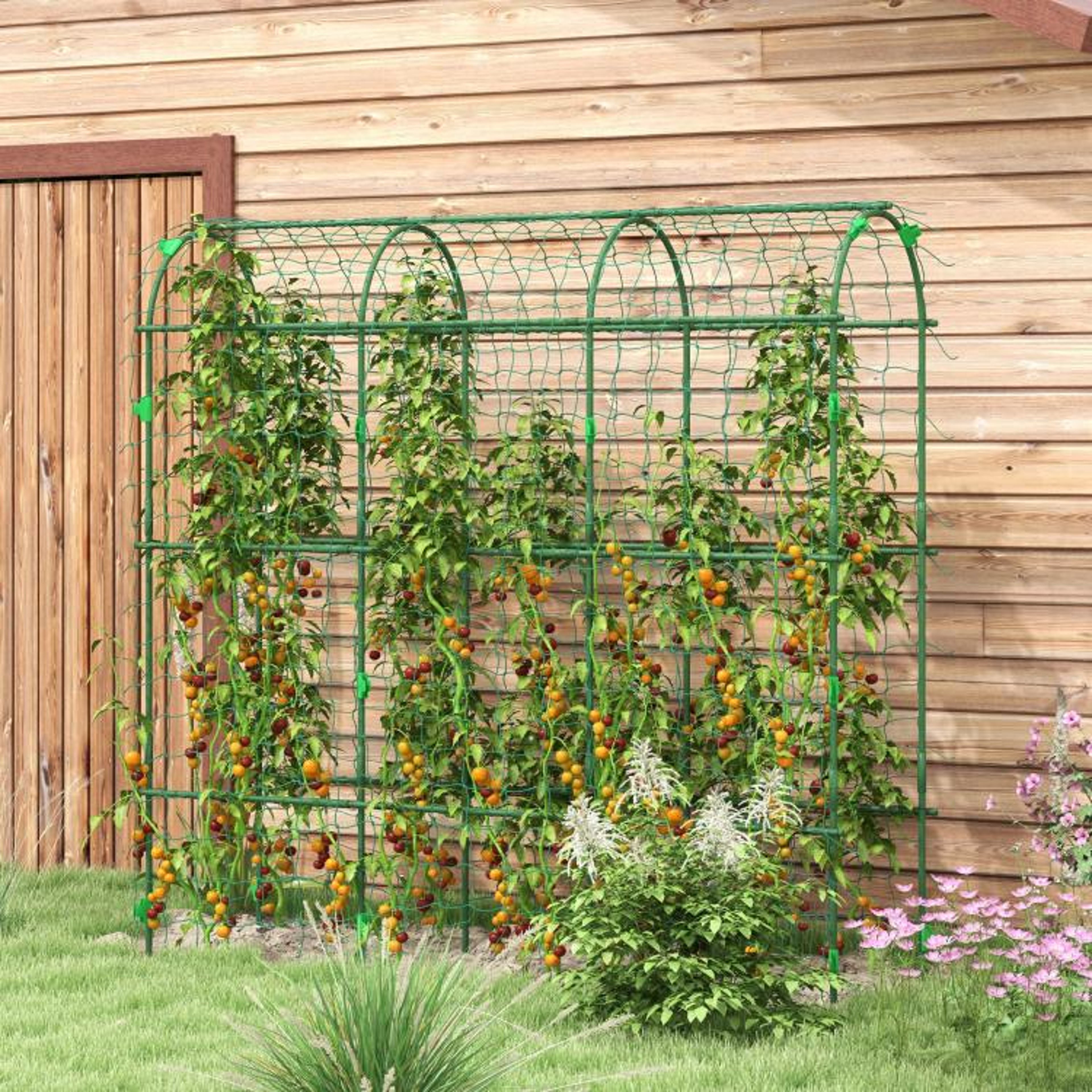 Metal Garden Arch Trellis For Climbing Plants With Netting  Green 2