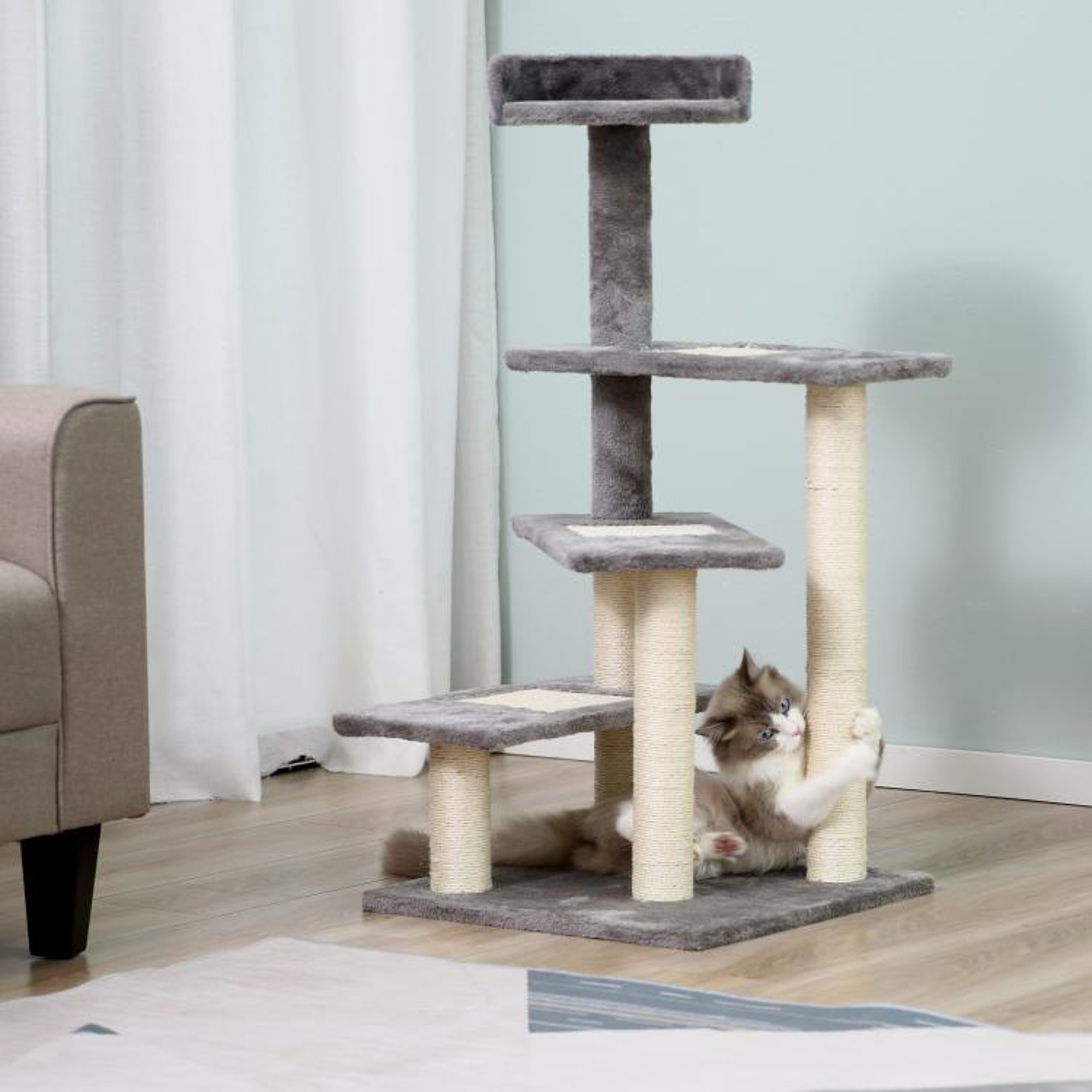 40Inch Cat Tree Tower With Spiral Perches And Scratching Posts  Gray 2