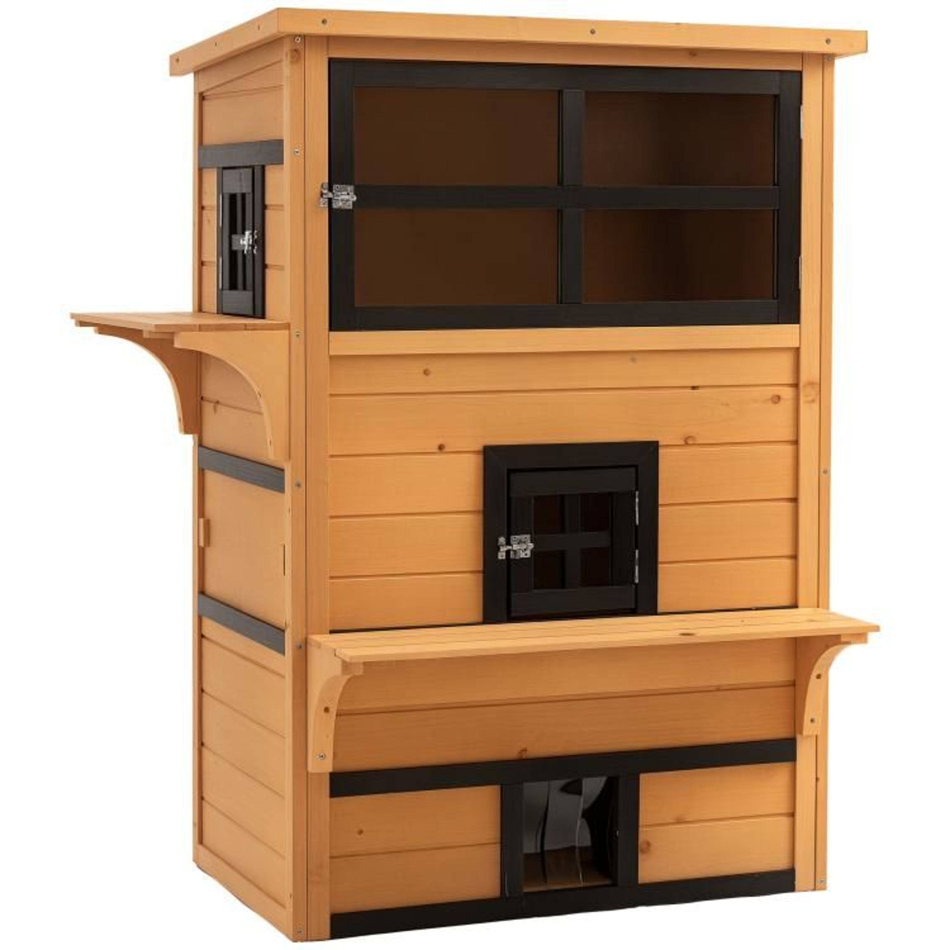 Outdoor 3Tier Wooden Cat House With WeatherResistant Roof And Escape Door 0