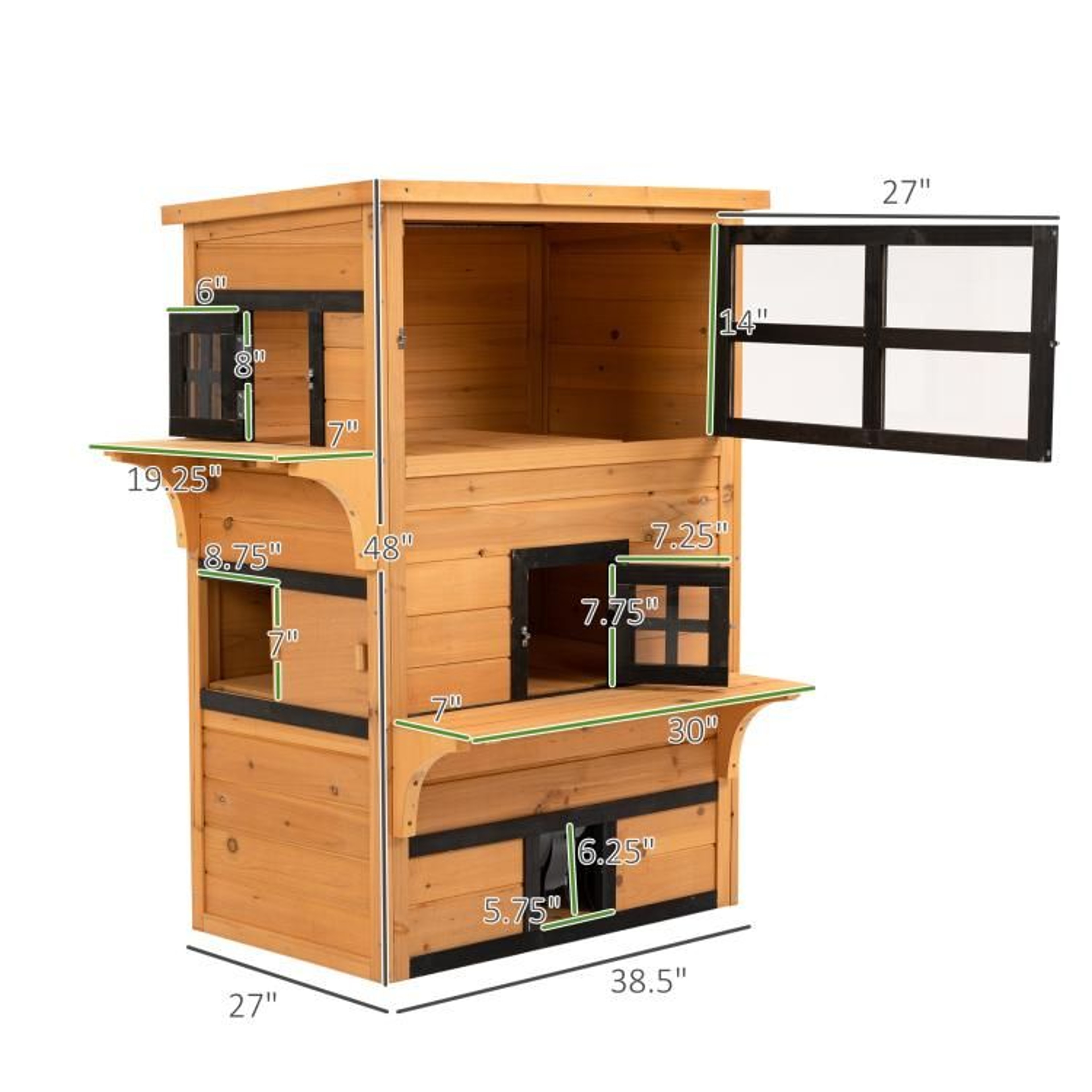 Outdoor 3Tier Wooden Cat House With WeatherResistant Roof And Escape Door 4