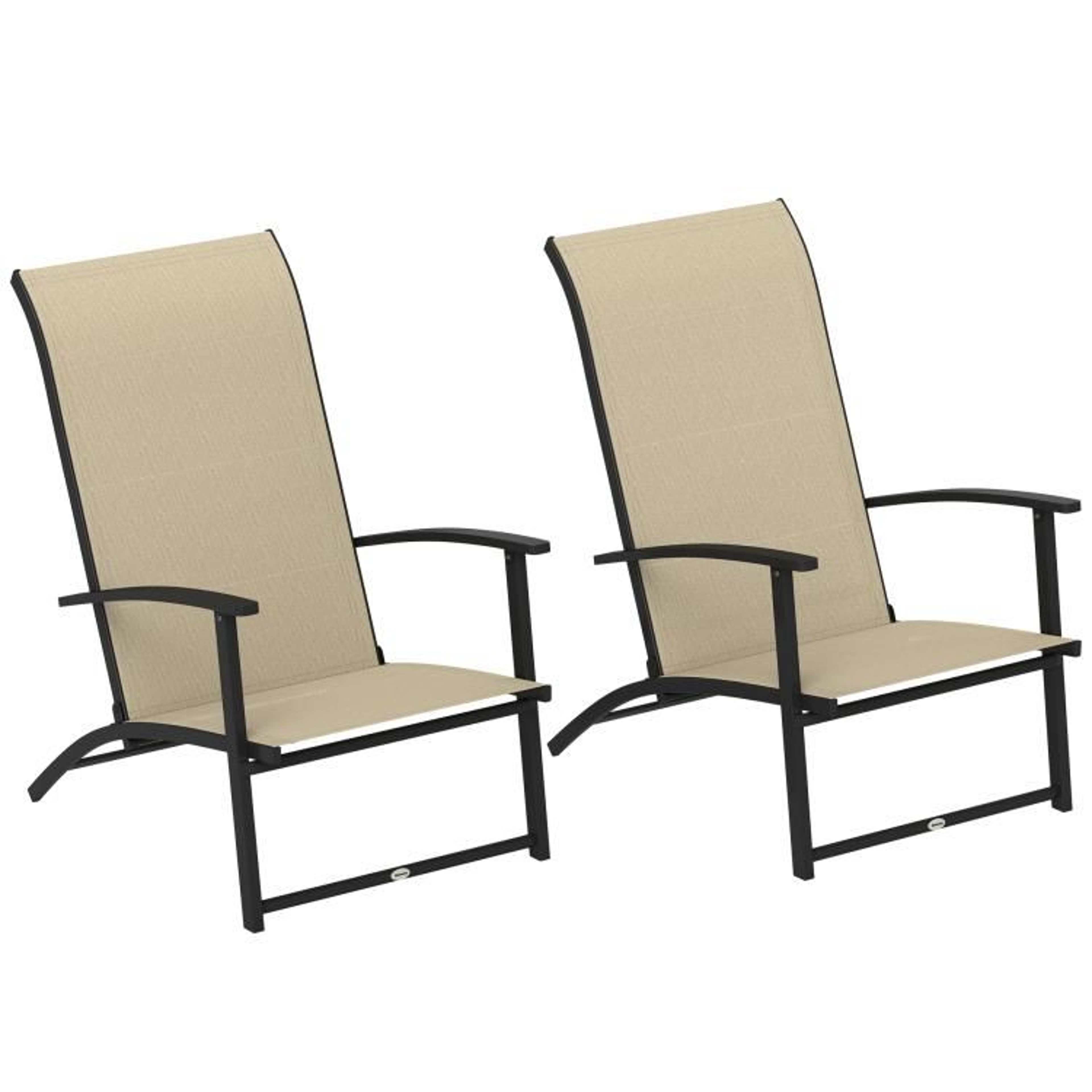 Set Of 2 Folding Patio Chairs With High Backs And Armrests  Beige 0