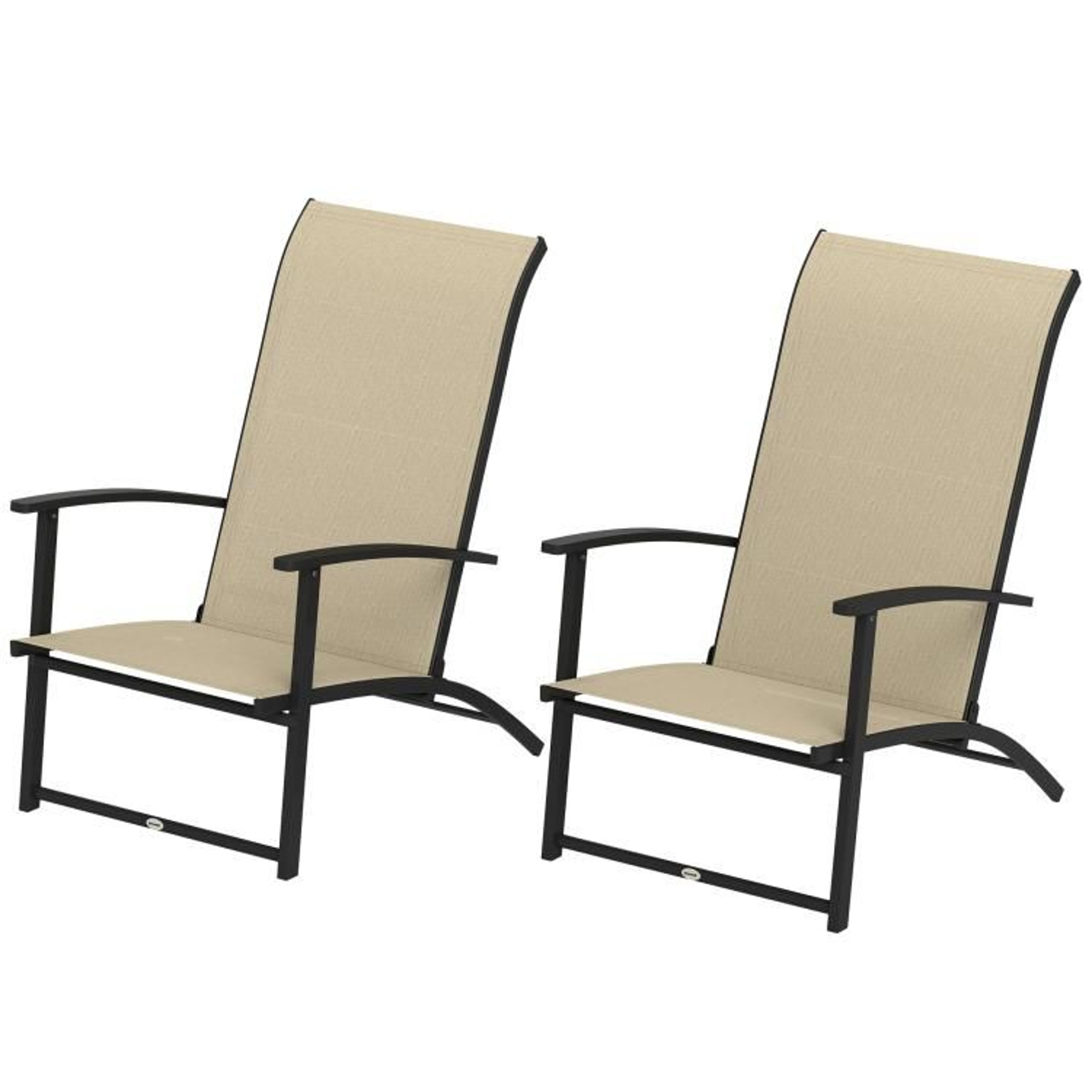 Set Of 2 Folding Patio Chairs With High Backs And Armrests  Beige 1
