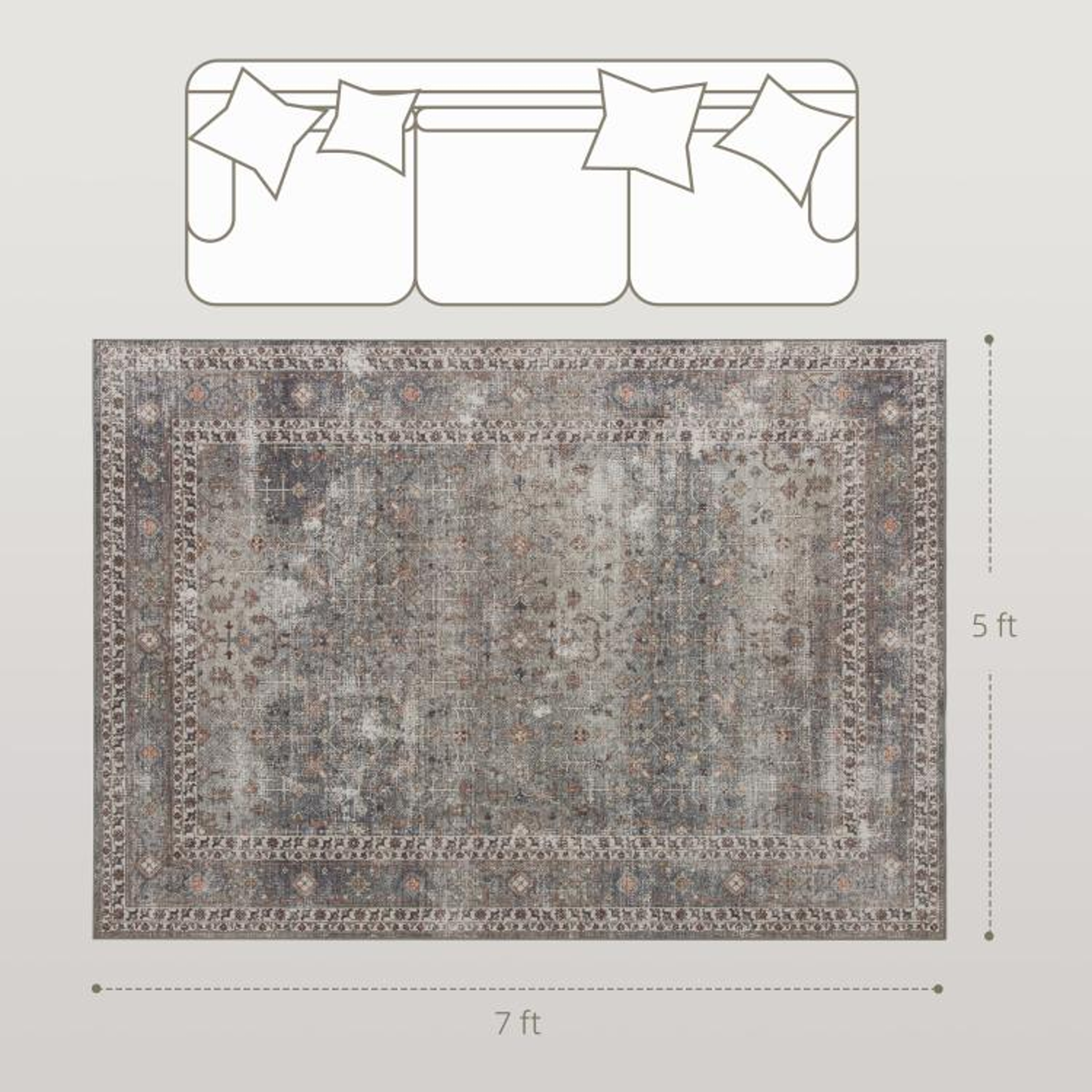 Machine Washable 5x7 Area Rug With NonSlip Backing In Dark Mixed Brown 4