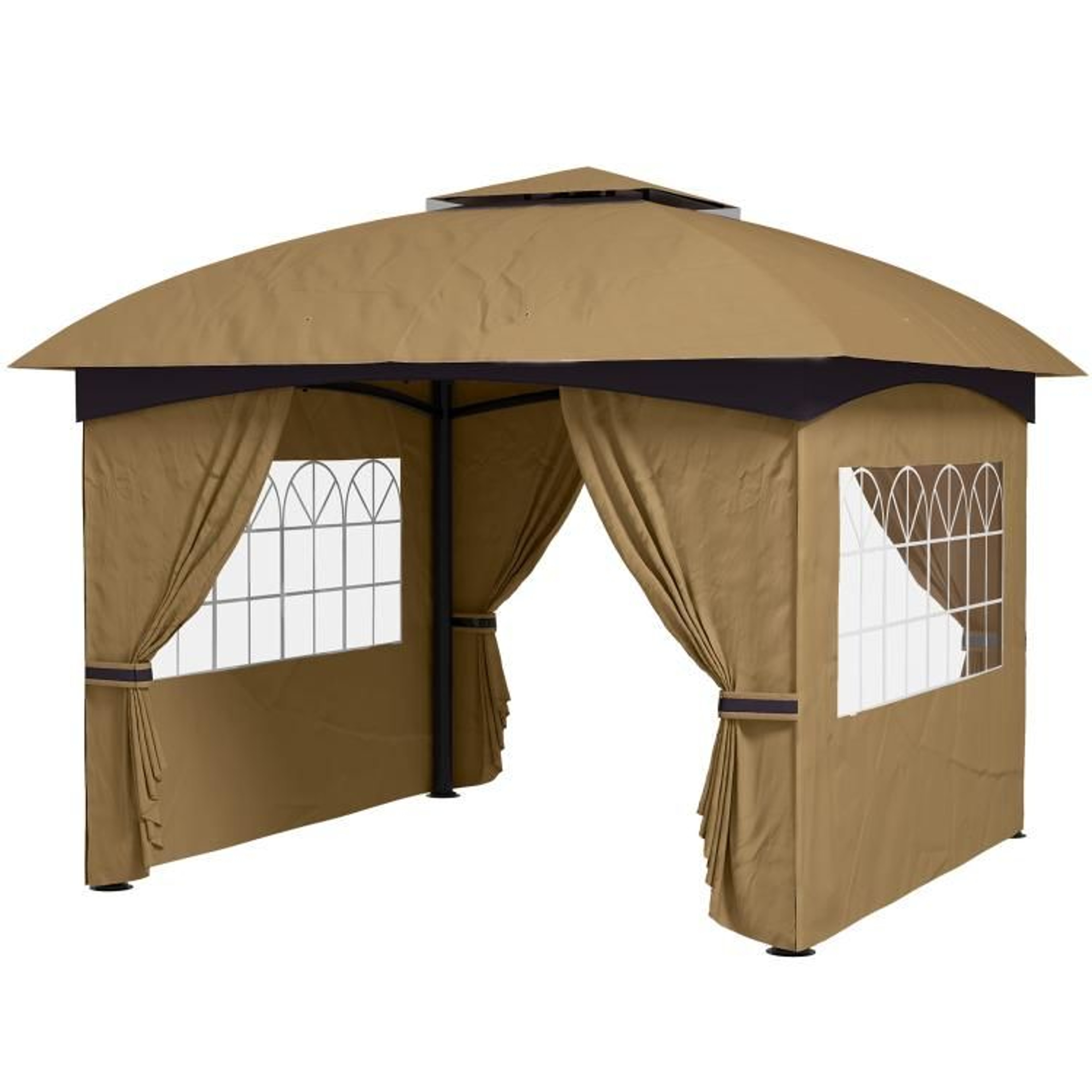 11 X 11 Ft Outdoor Patio Gazebo With Double Roof And Curtains  Beige 1