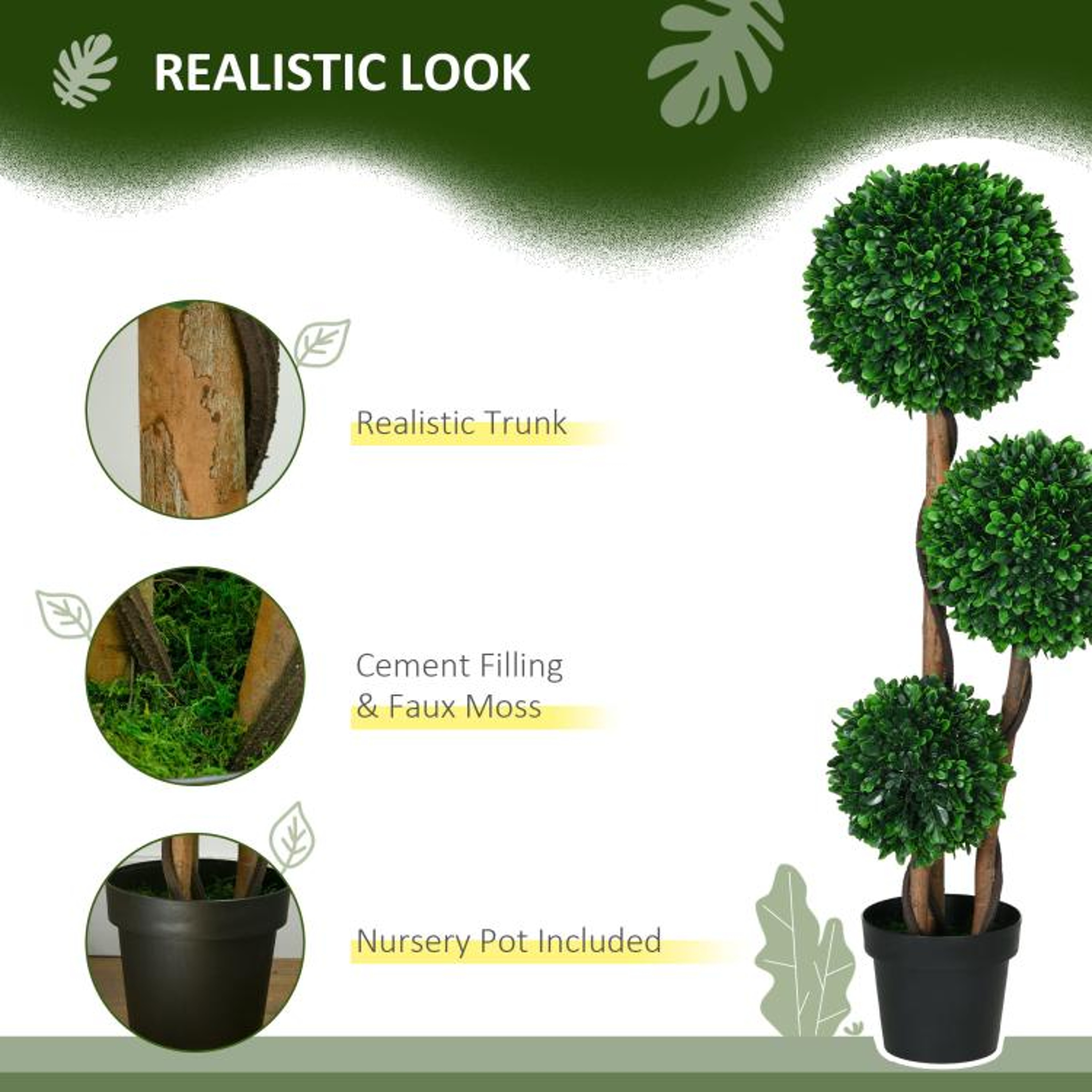 35 Ft Artificial Boxwood Topiary Tree With Triple Ball Design And Planter Pot 5