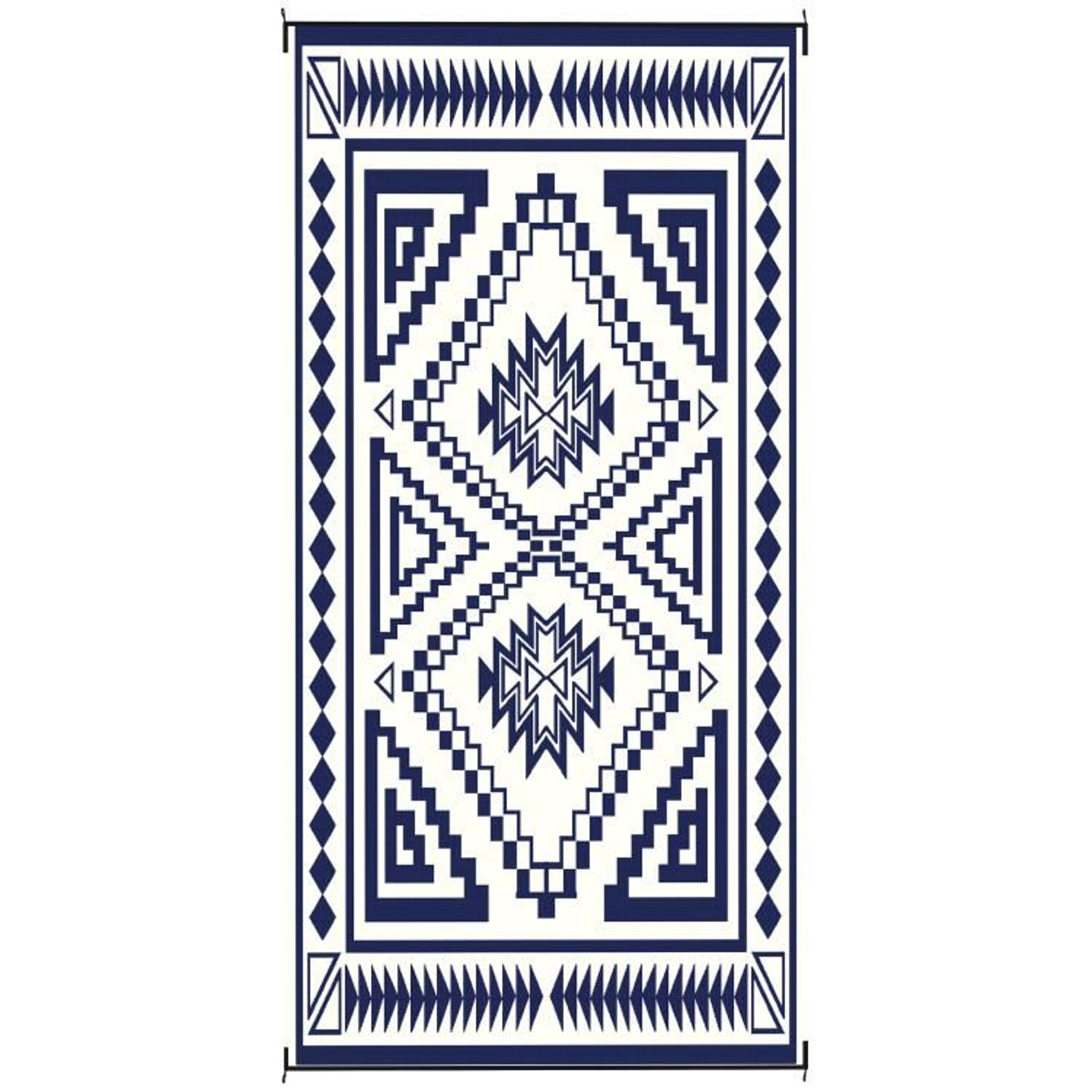 Reversible Outdoor Rug 9 X 18 Waterproof Blue And White Patchwork Patio Mat 1