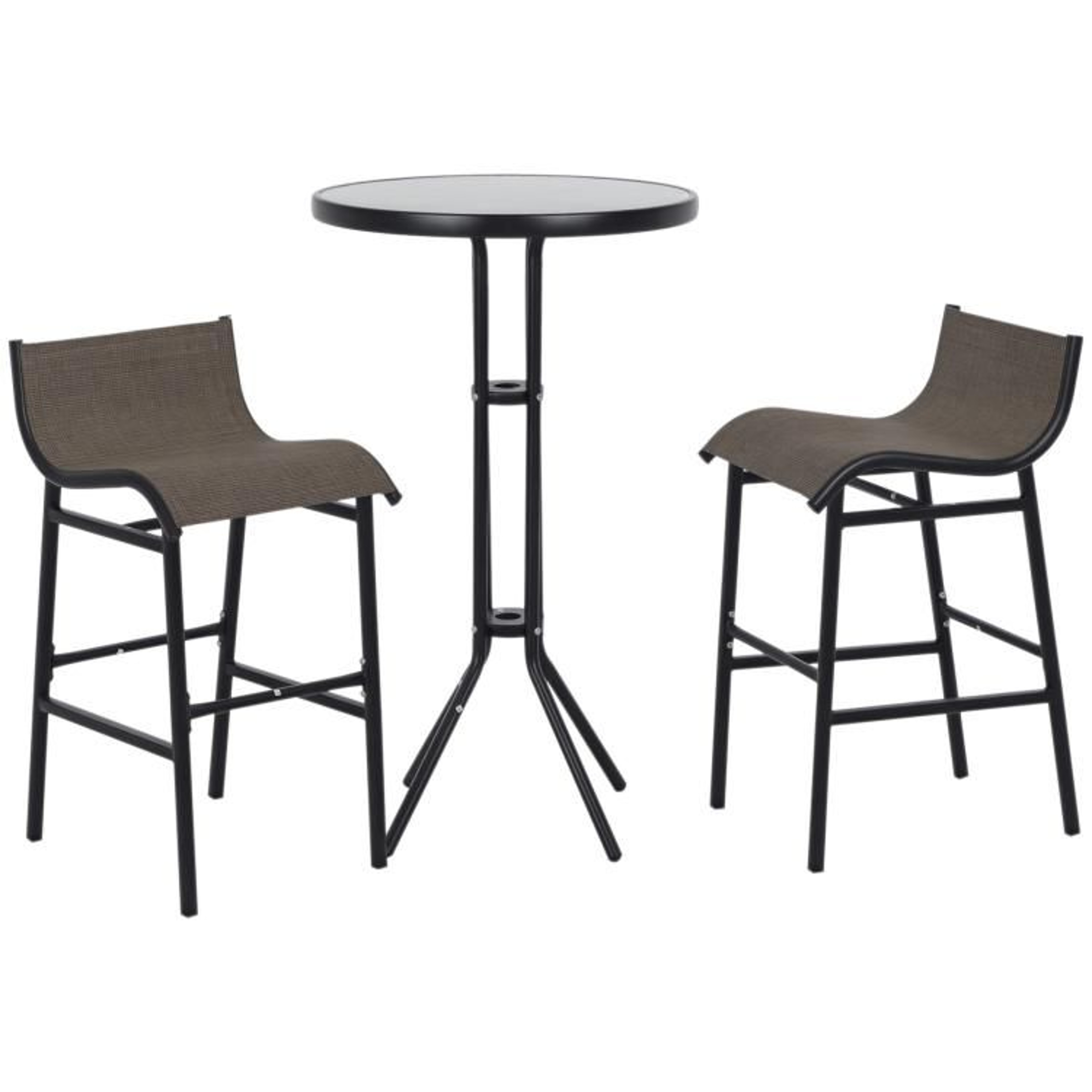 Bar Height Outdoor Bistro Set For 2 With Glass Table  Tan 0