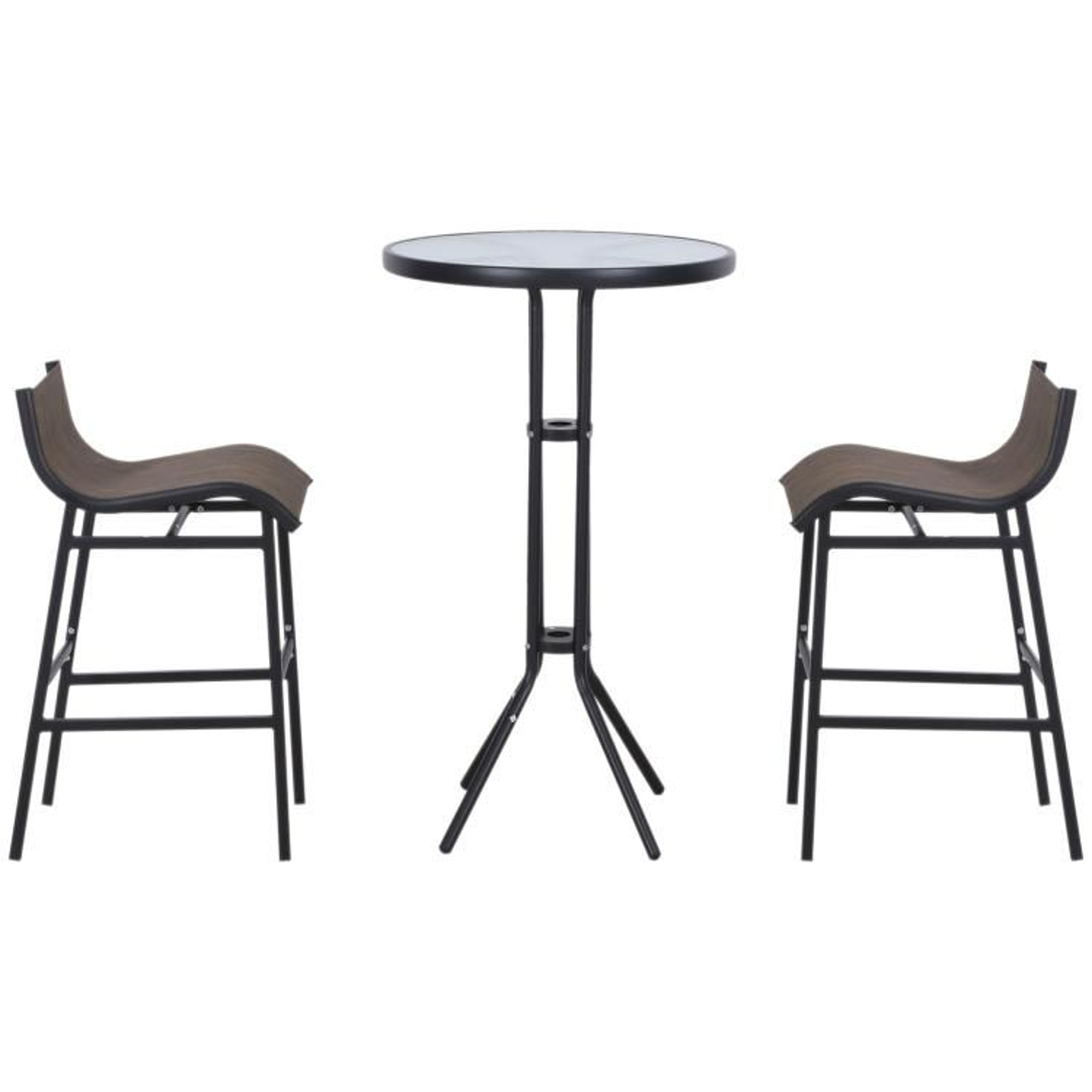 Bar Height Outdoor Bistro Set For 2 With Glass Table  Tan 1