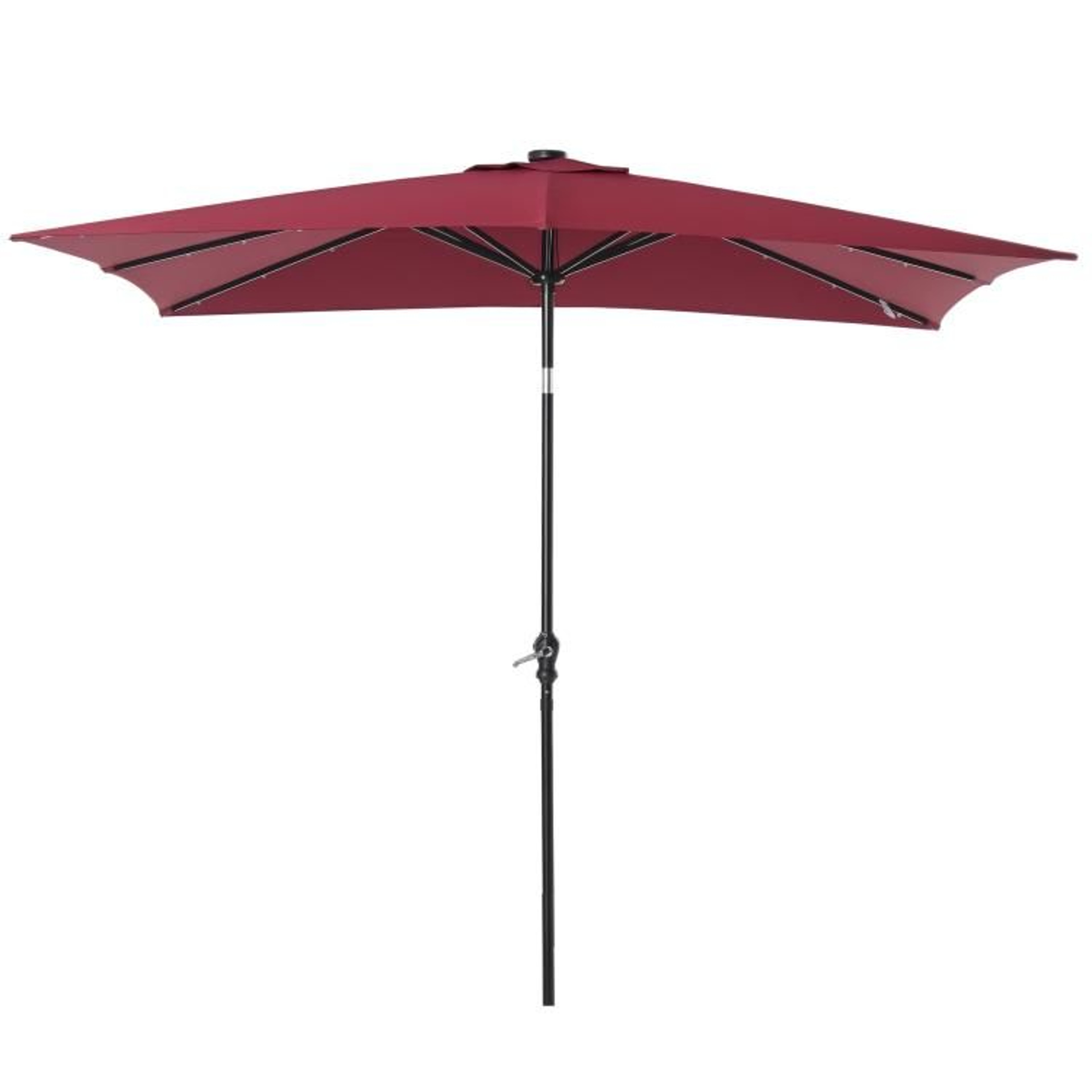 Solar LED Patio Umbrella With 45 Tilt And Hand Crank  Wine Red 0