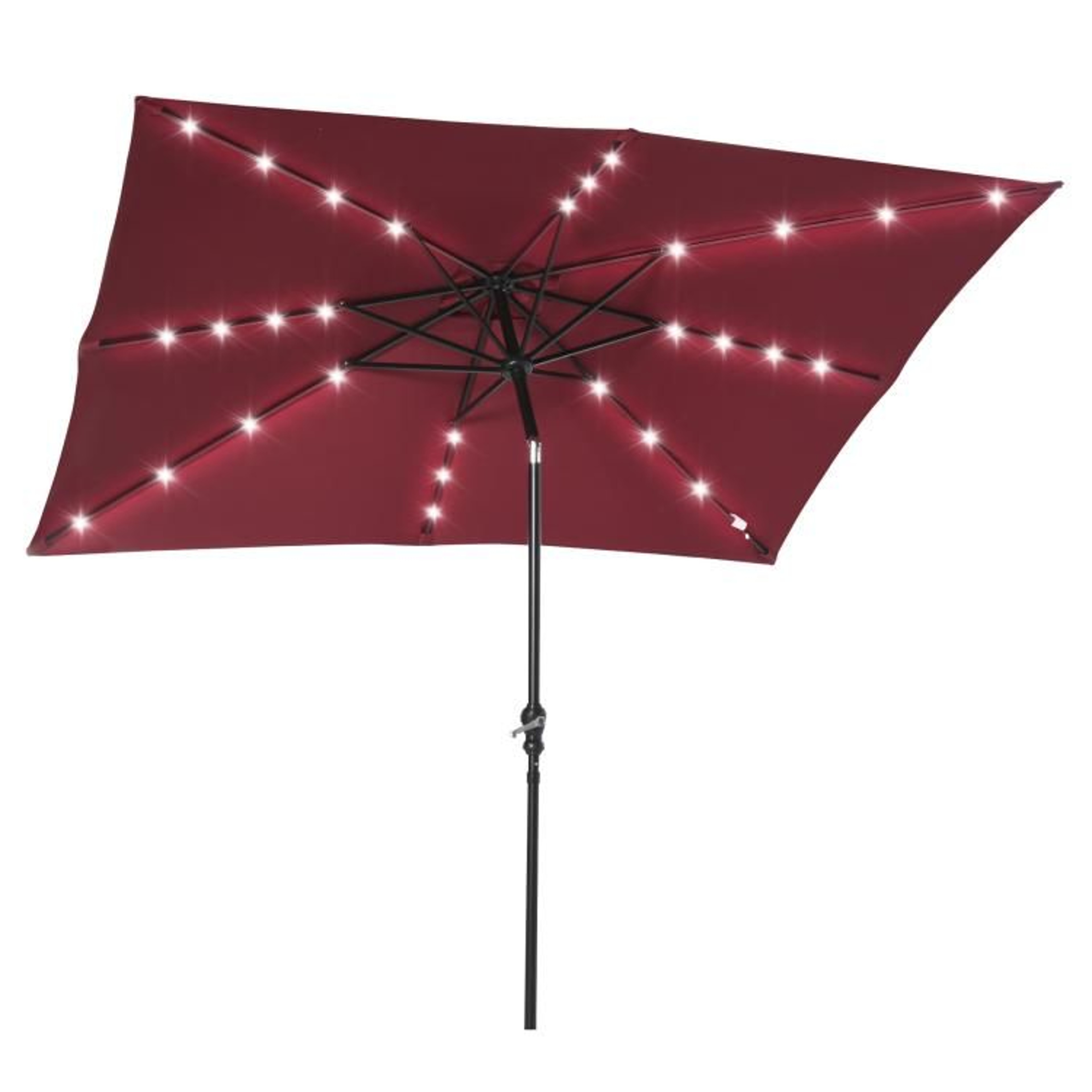 Solar LED Patio Umbrella With 45 Tilt And Hand Crank  Wine Red 1