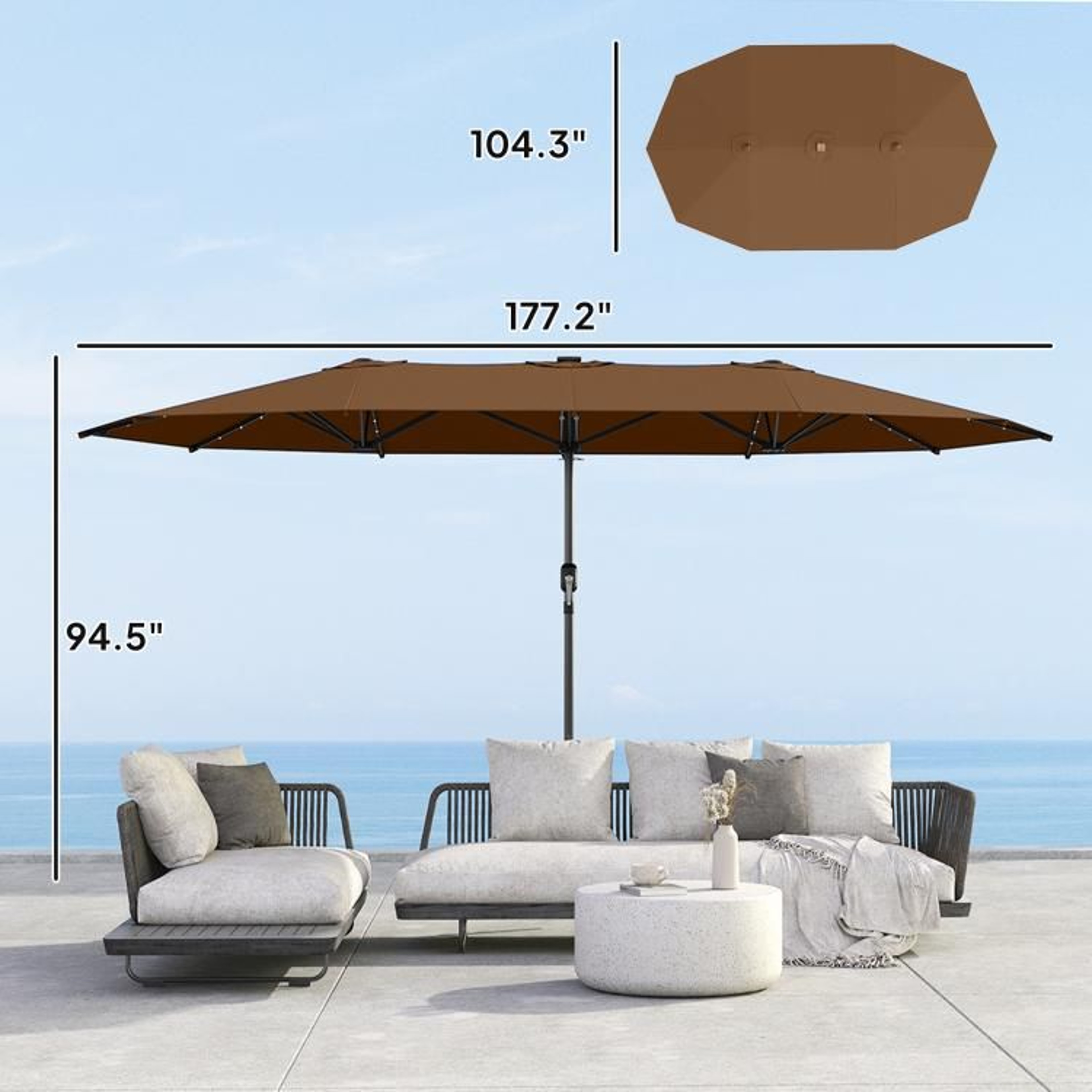 DoubleSided Patio Umbrella With 48 Solar LED Lights And Crank Handle 4