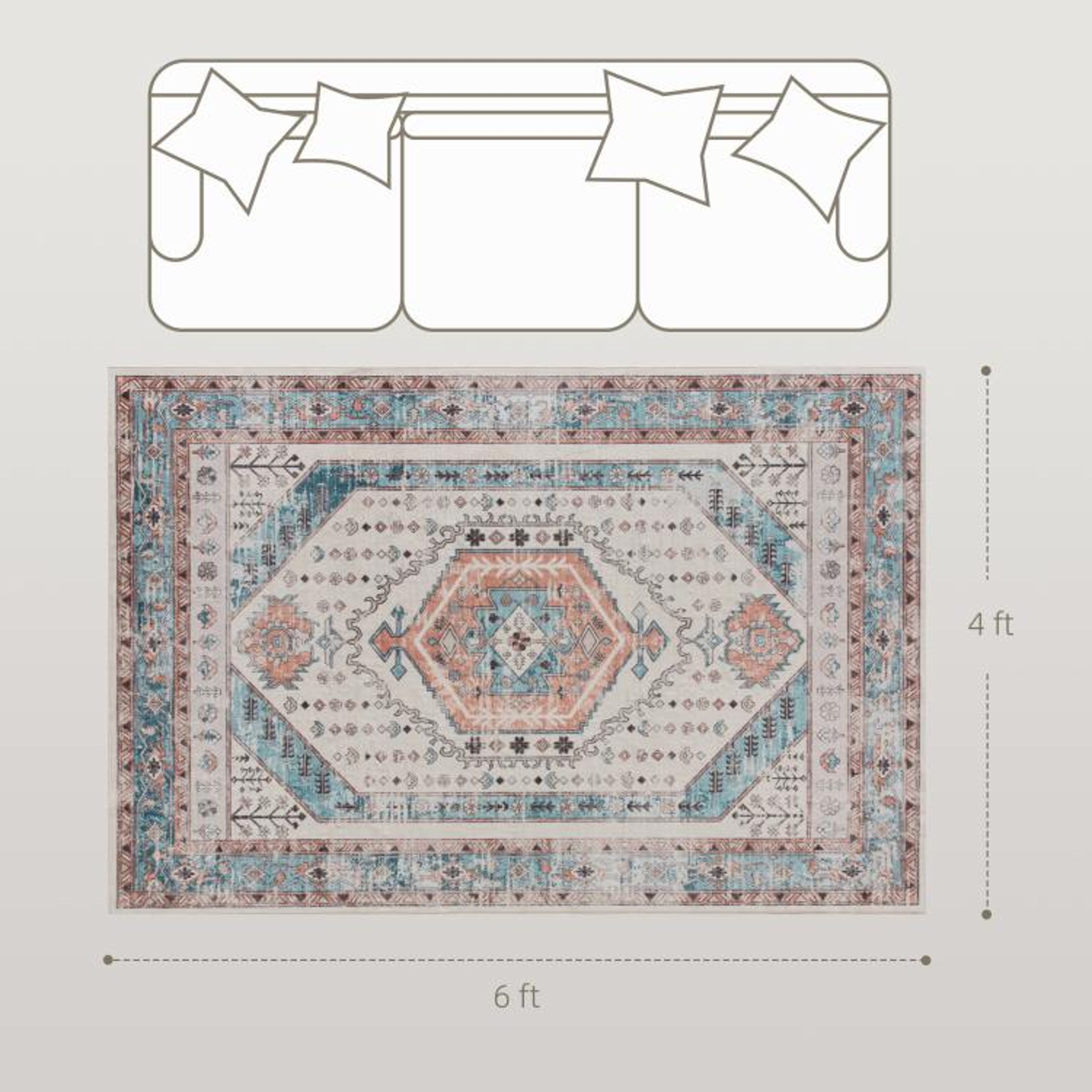 4x6 Vintage Washable Area Rug With NonSlip Backing In Brown And Blue 4