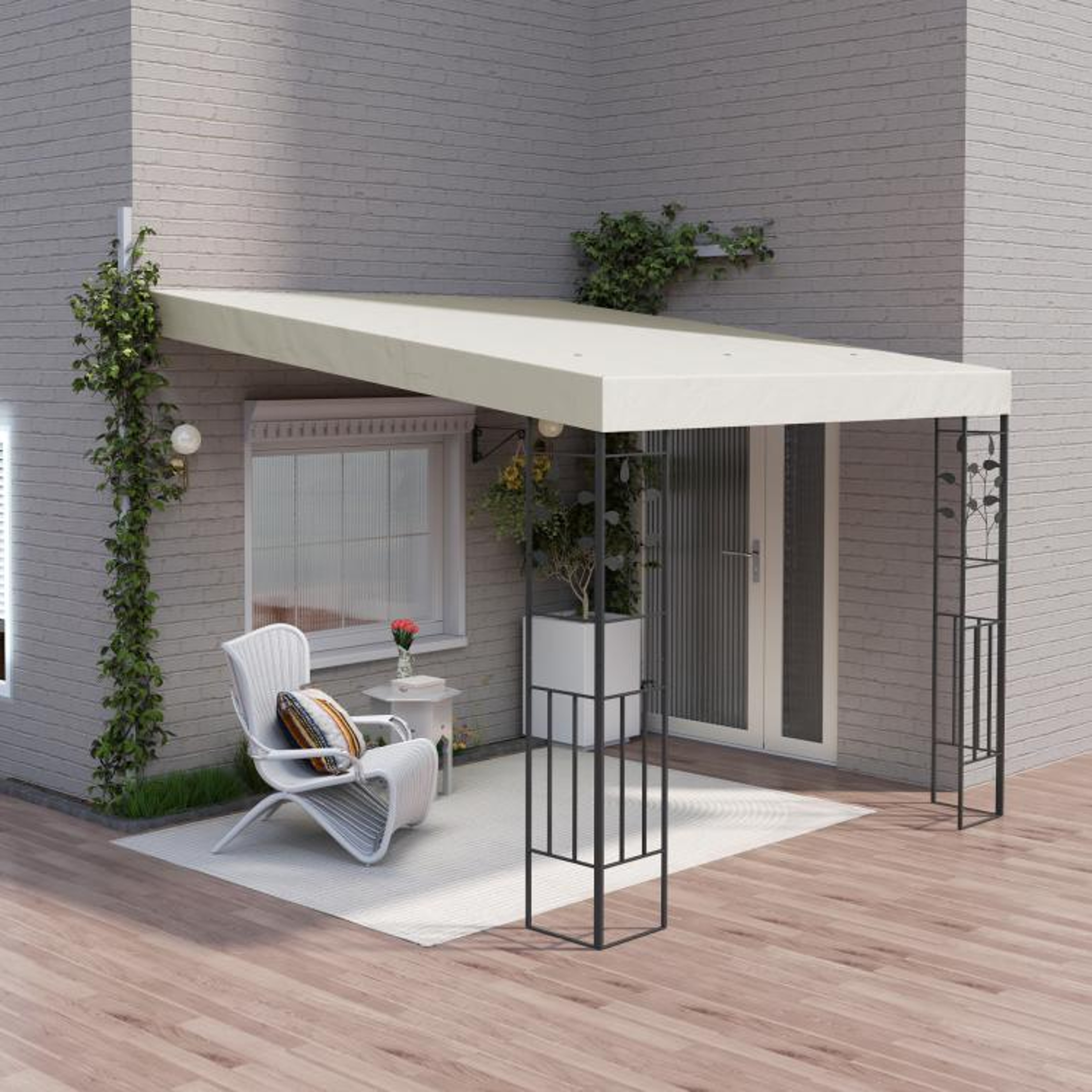 10 X 10 Ft Outdoor Metal Pergola Canopy With Drainage Holes  Cream White 2