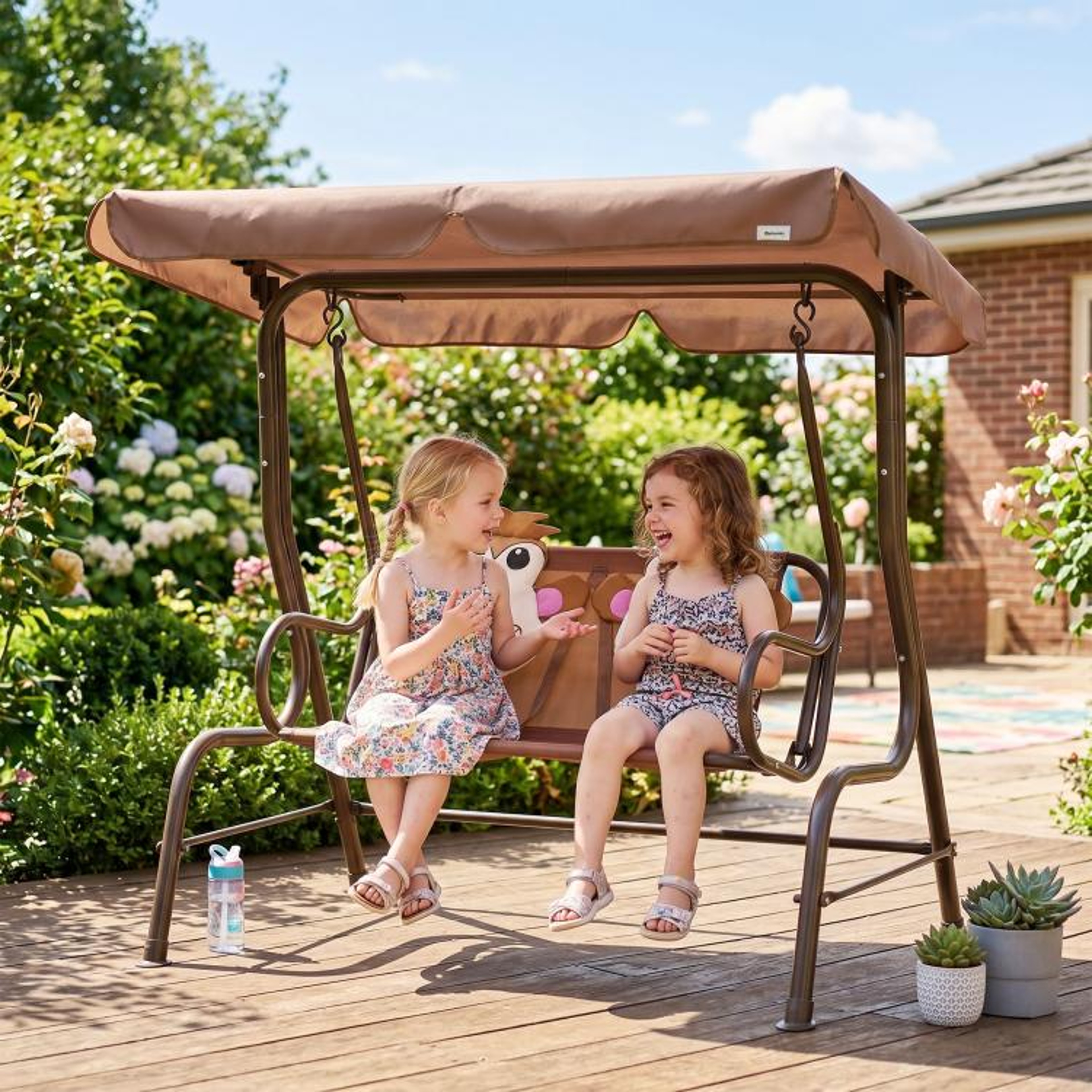 Kids Outdoor Patio Swing With Adjustable Canopy And Monkey Design 2