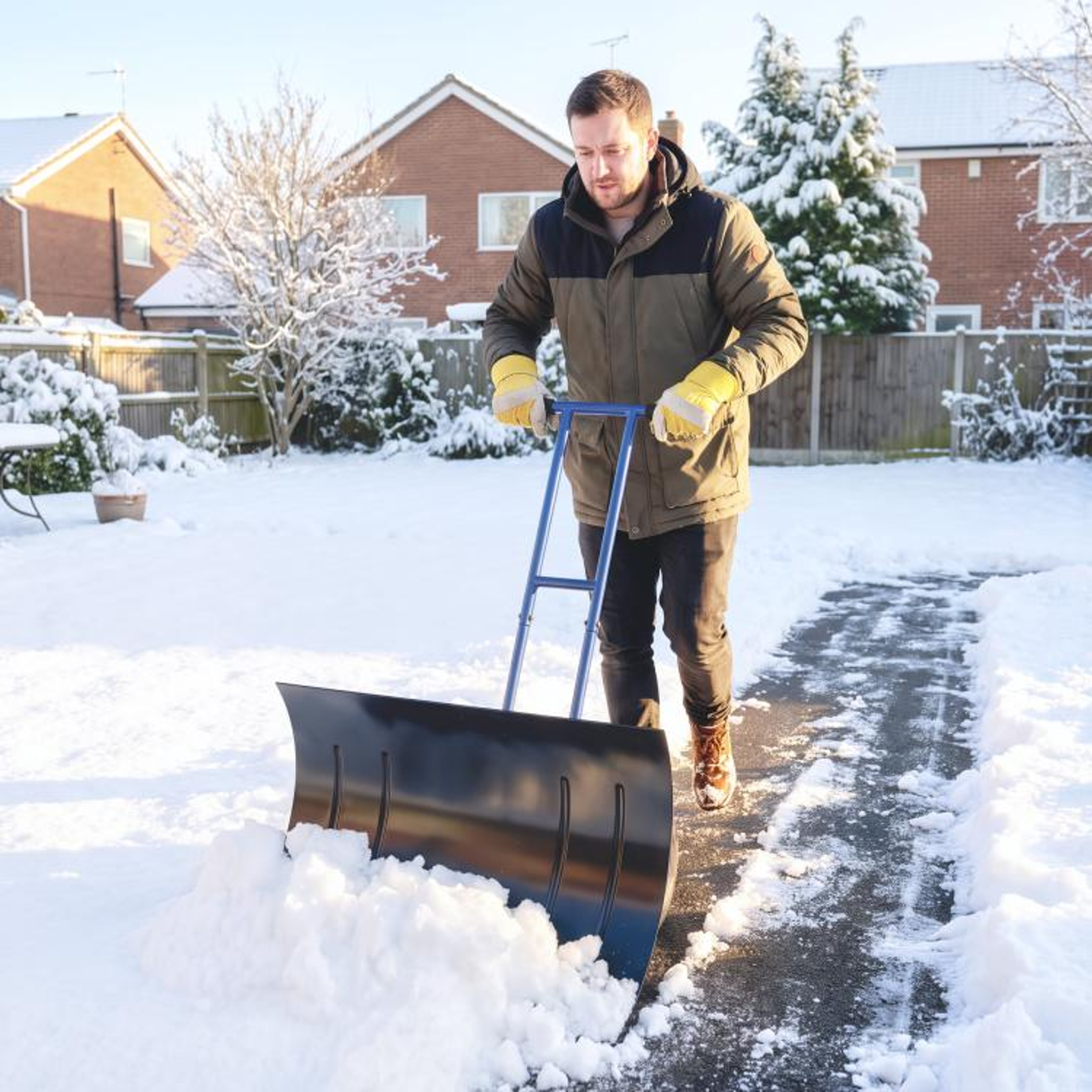 29Inch Wheeled Snow Shovel With Adjustable Handle And 7Angle Metal Blade 2