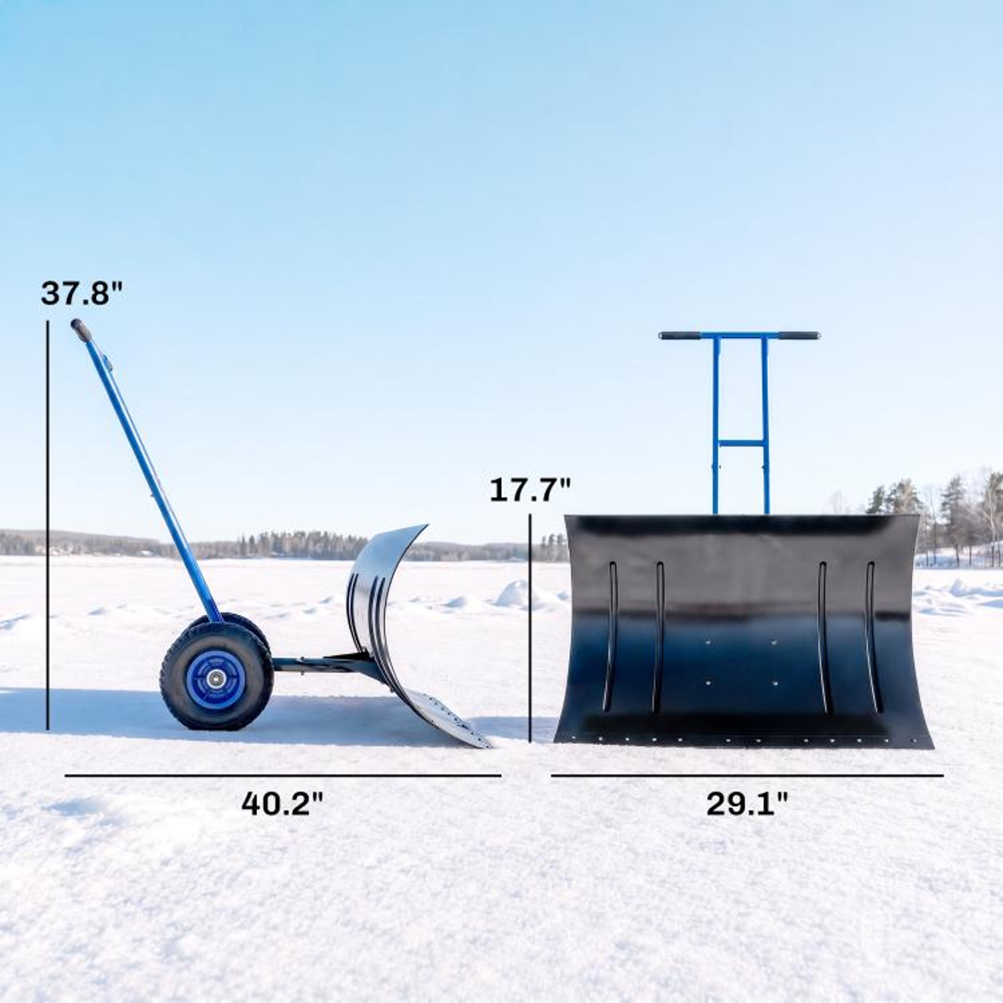29Inch Wheeled Snow Shovel With Adjustable Handle And 7Angle Metal Blade 4