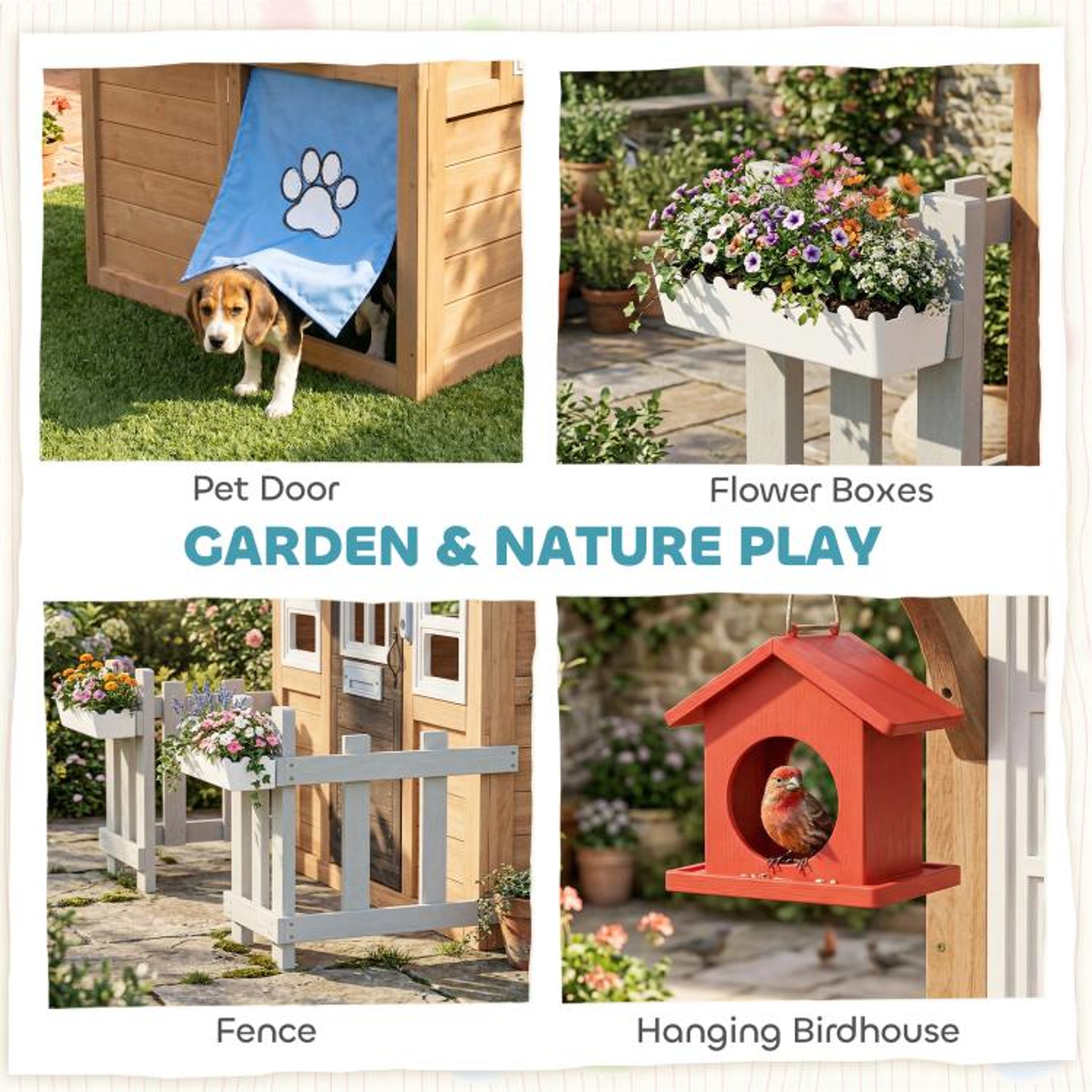 Wooden Kids Playhouse With Play Kitchen Pet Door And Garden Features 5