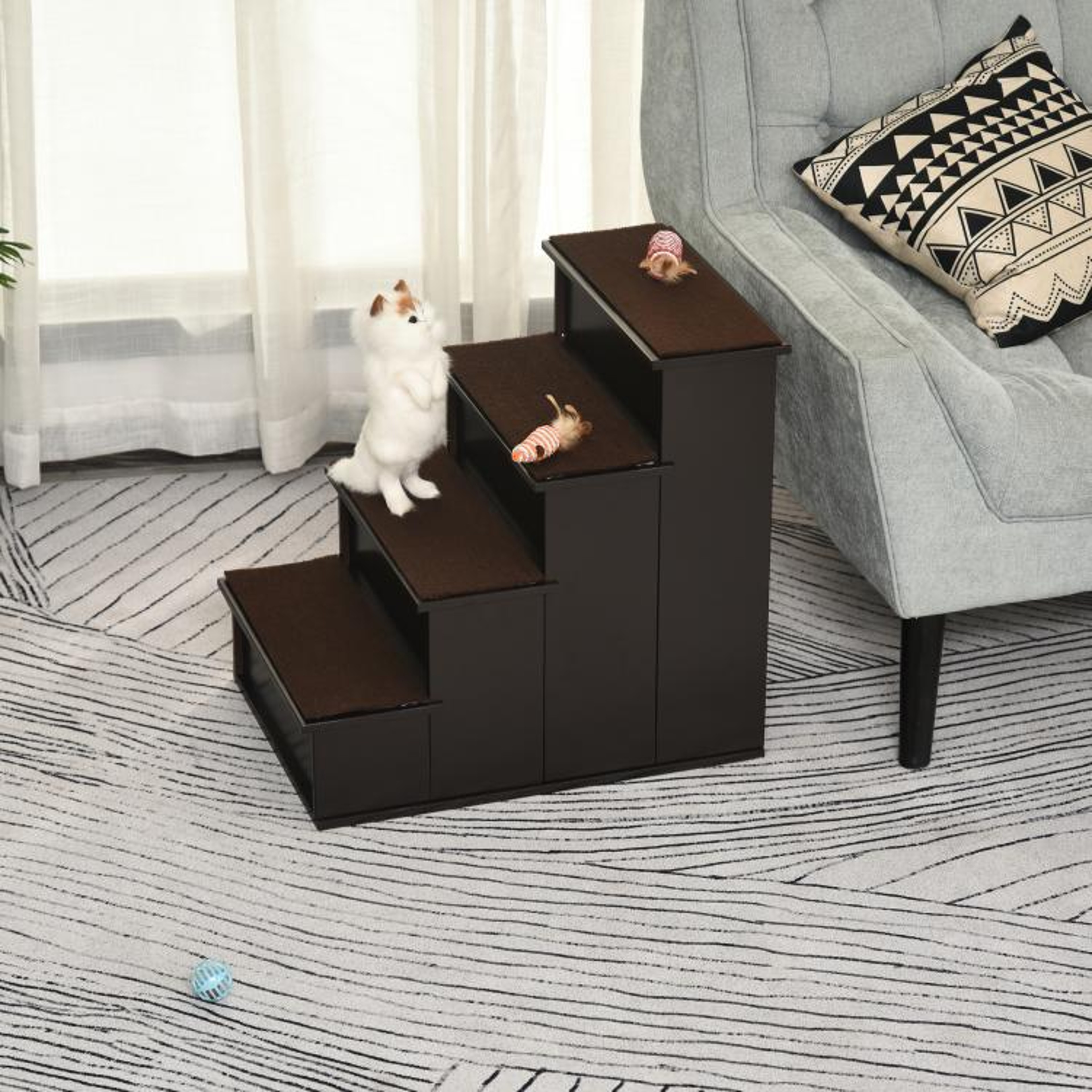 4Step Pet Stairs For Small Dogs And Cats With Removable Cushions  Brown 3