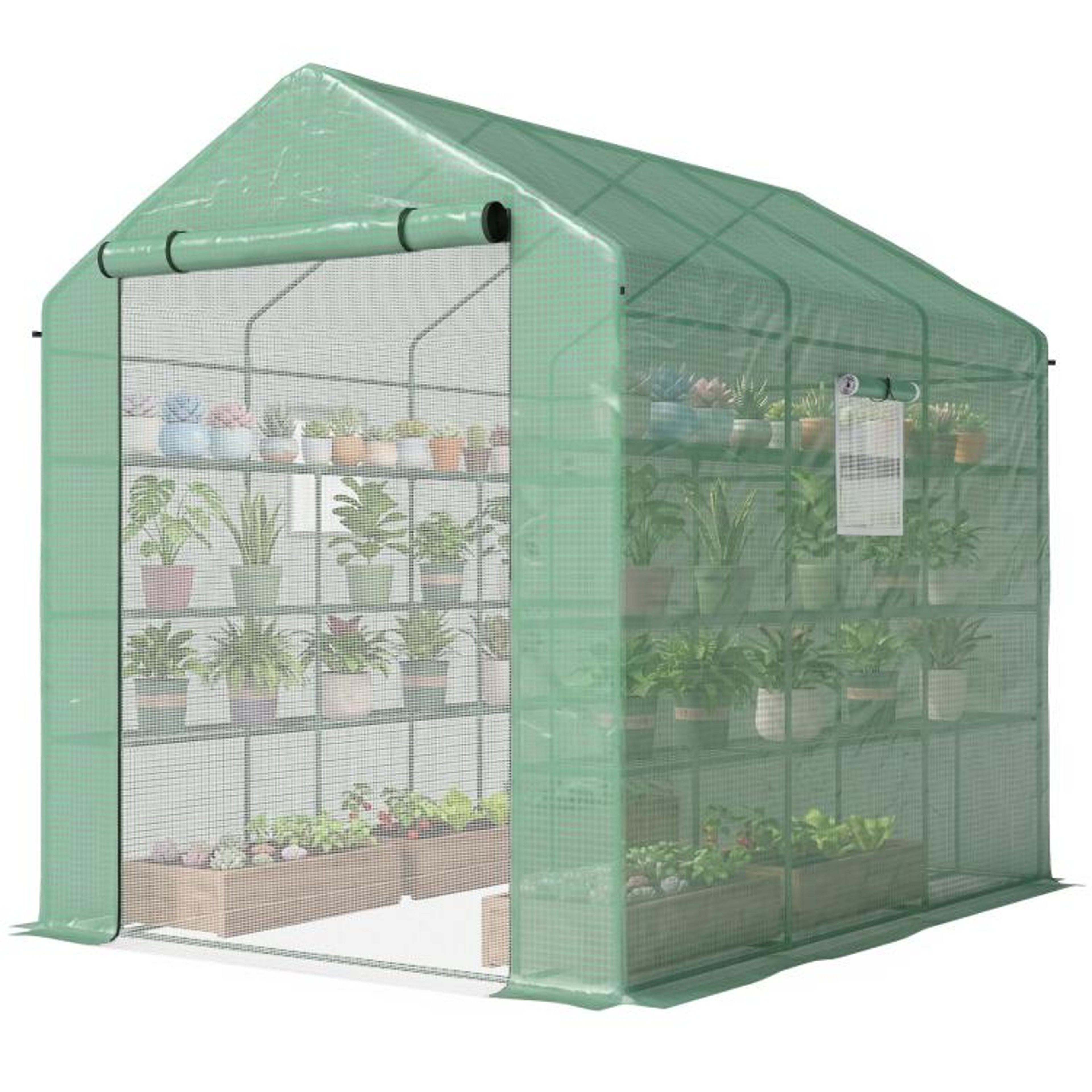 WalkIn Greenhouse With Shelves Mesh Door And Windows Green 1