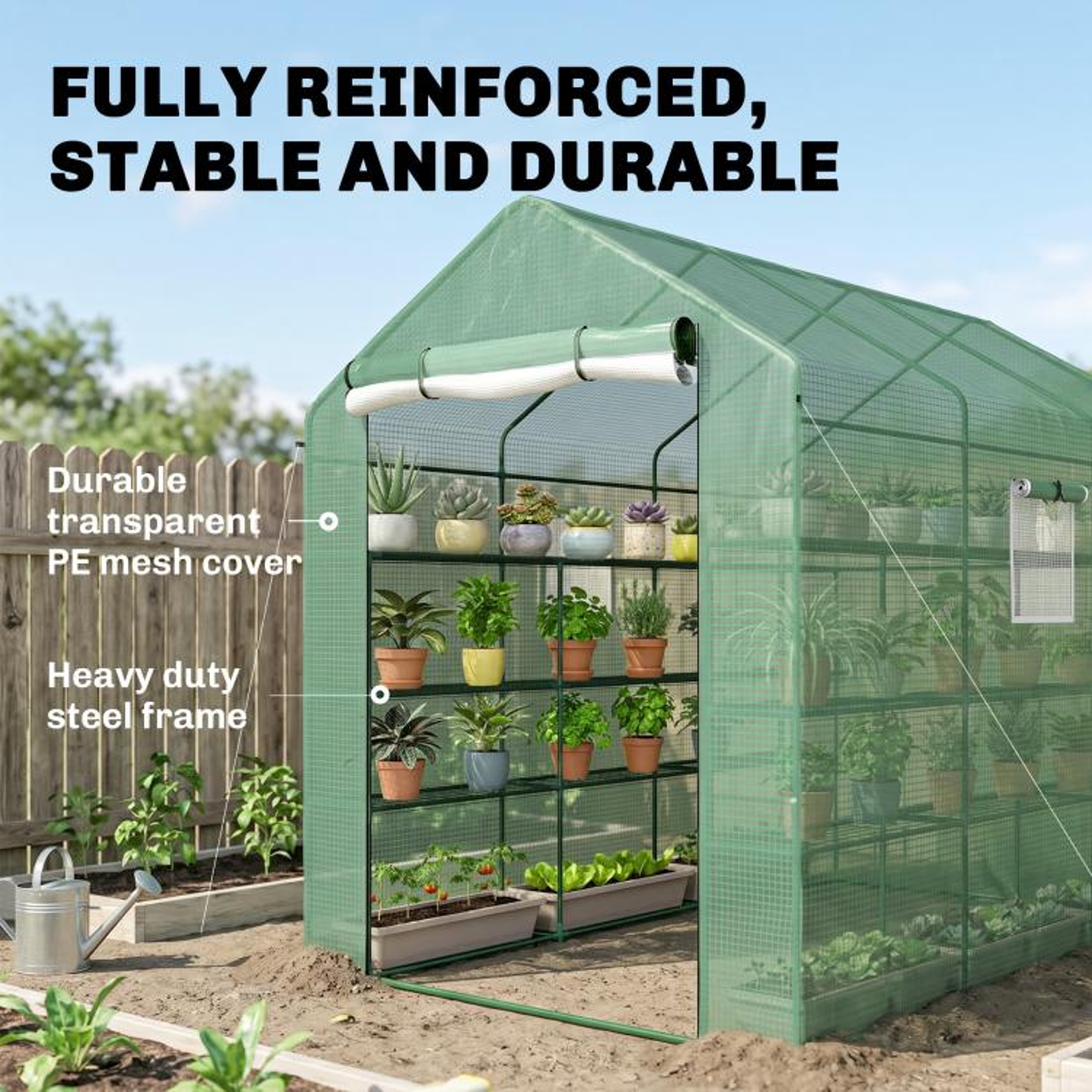 WalkIn Greenhouse With Shelves Mesh Door And Windows Green 6