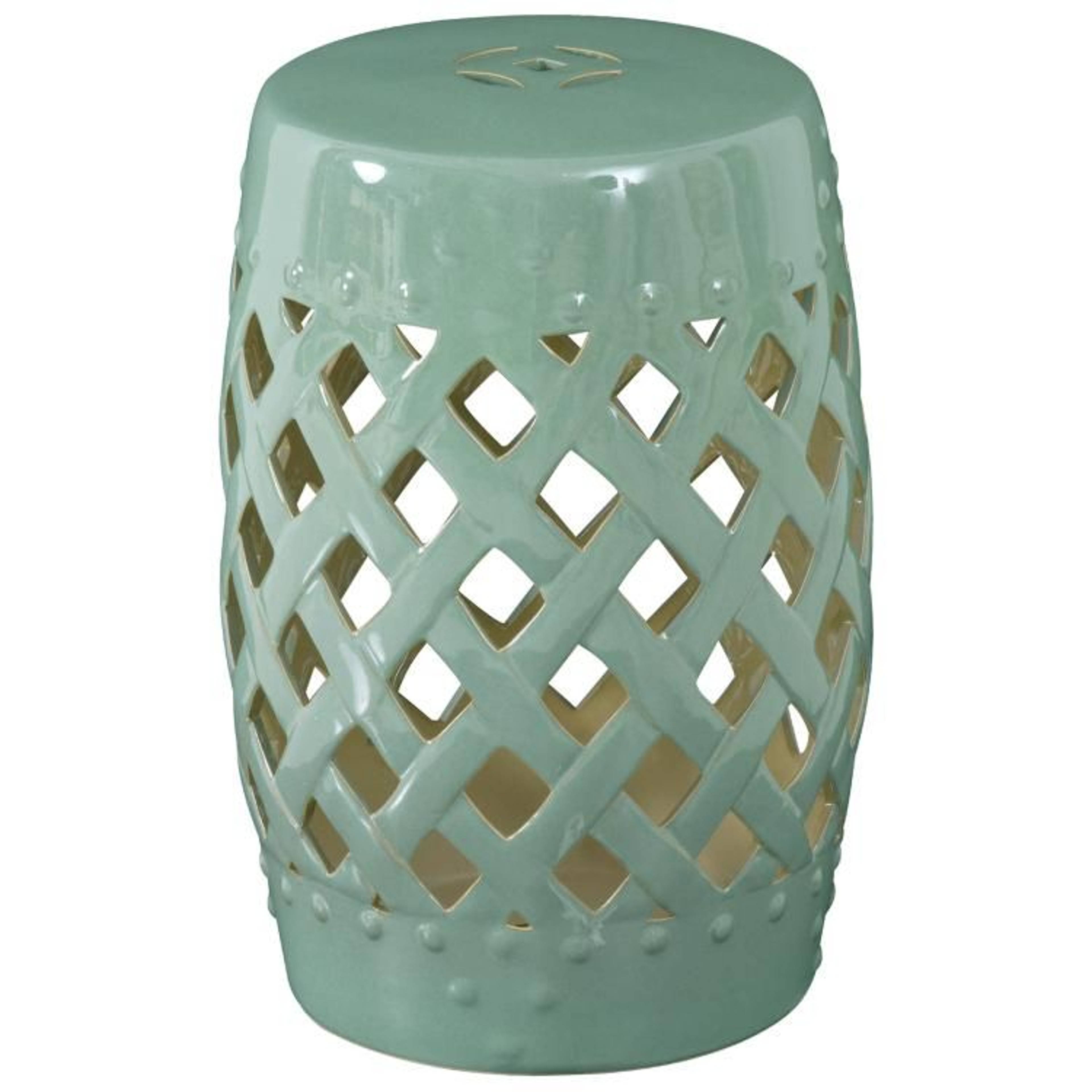 Green Ceramic Garden Stool With Woven Lattice Design 18 Inch 0