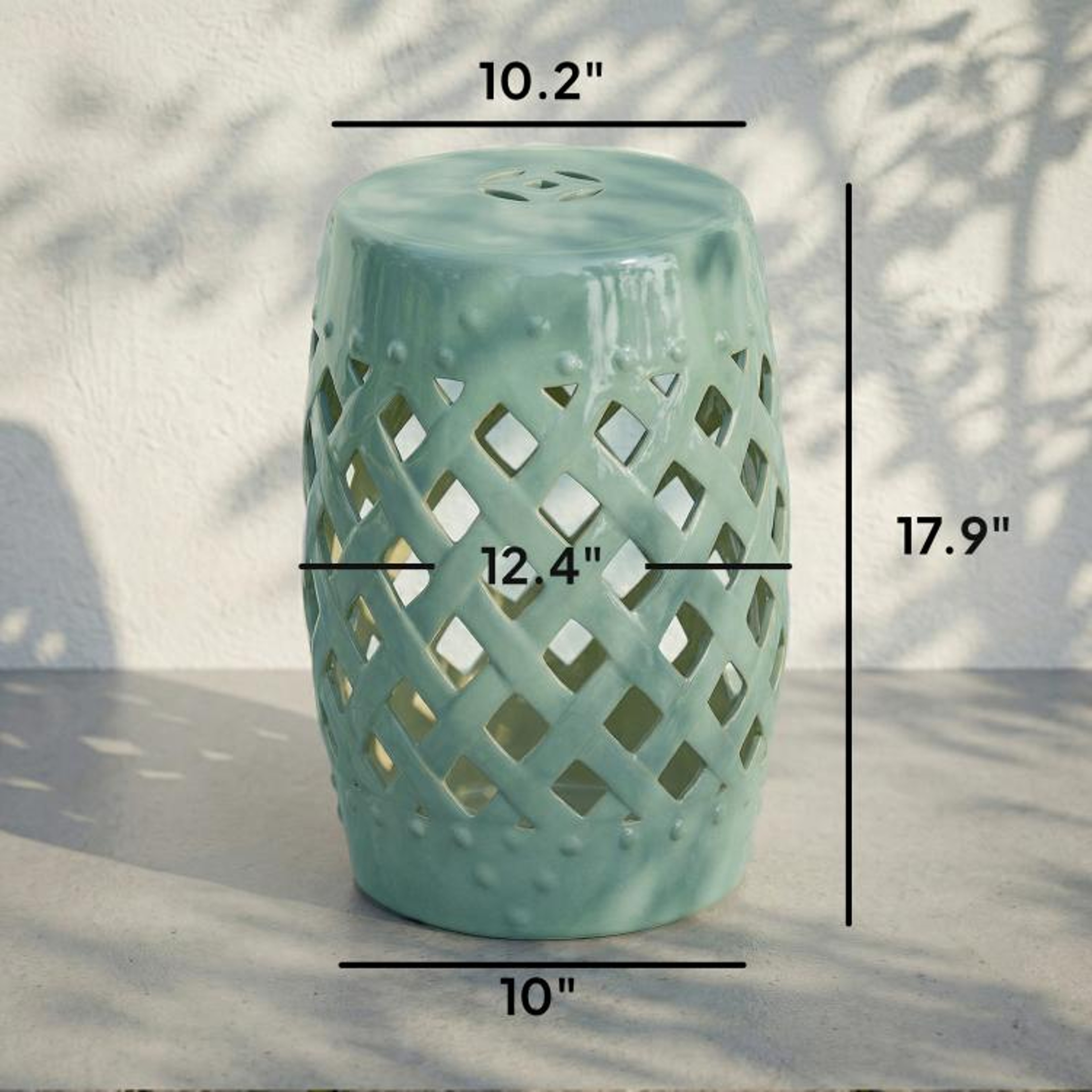 Green Ceramic Garden Stool With Woven Lattice Design 18 Inch 4