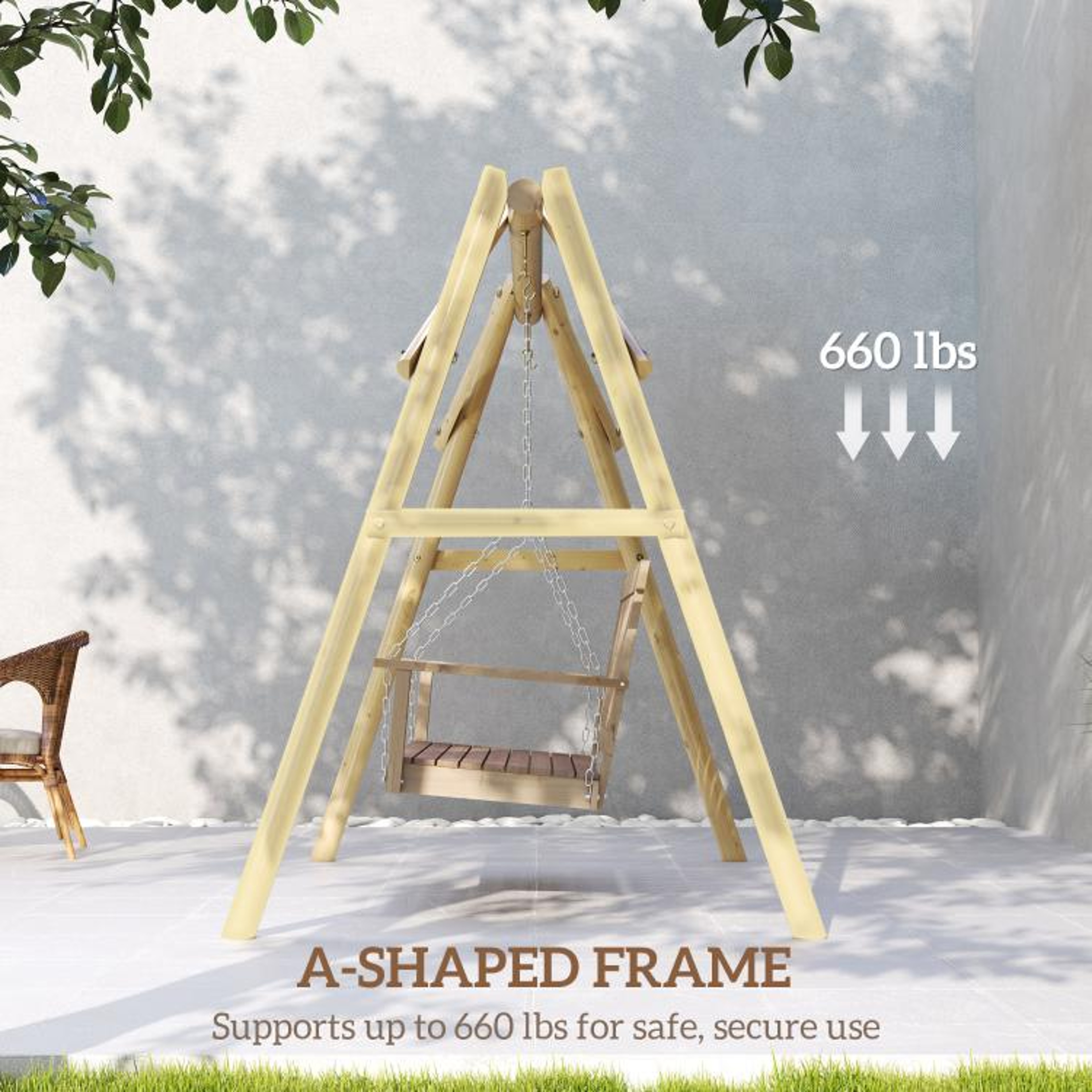 660 Lb Heavy Duty Wooden Porch Swing Frame AFrame Outdoor Swing Stand 3