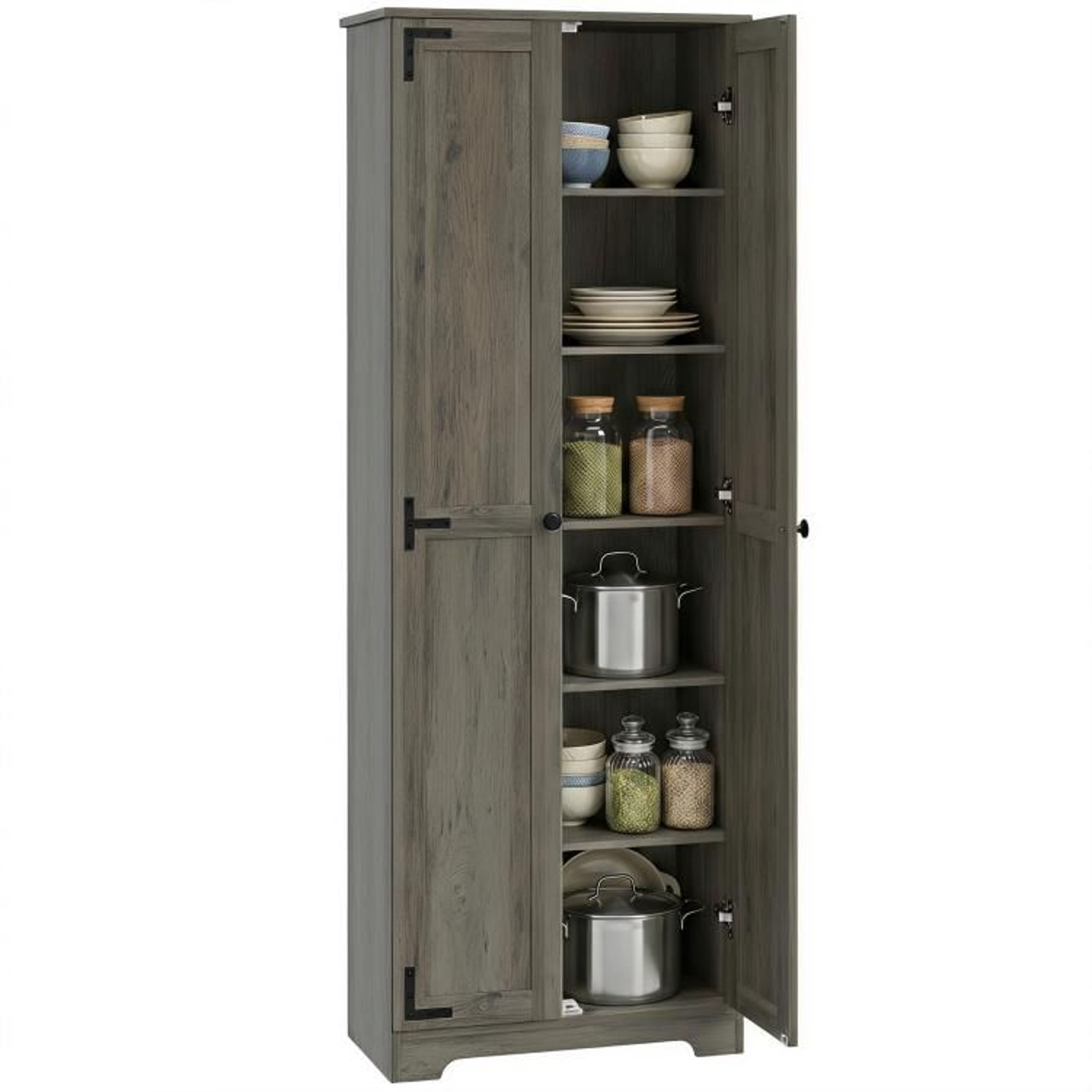 67Inch Farmhouse Pantry Cabinet With Adjustable Shelves In Distressed Gray 0