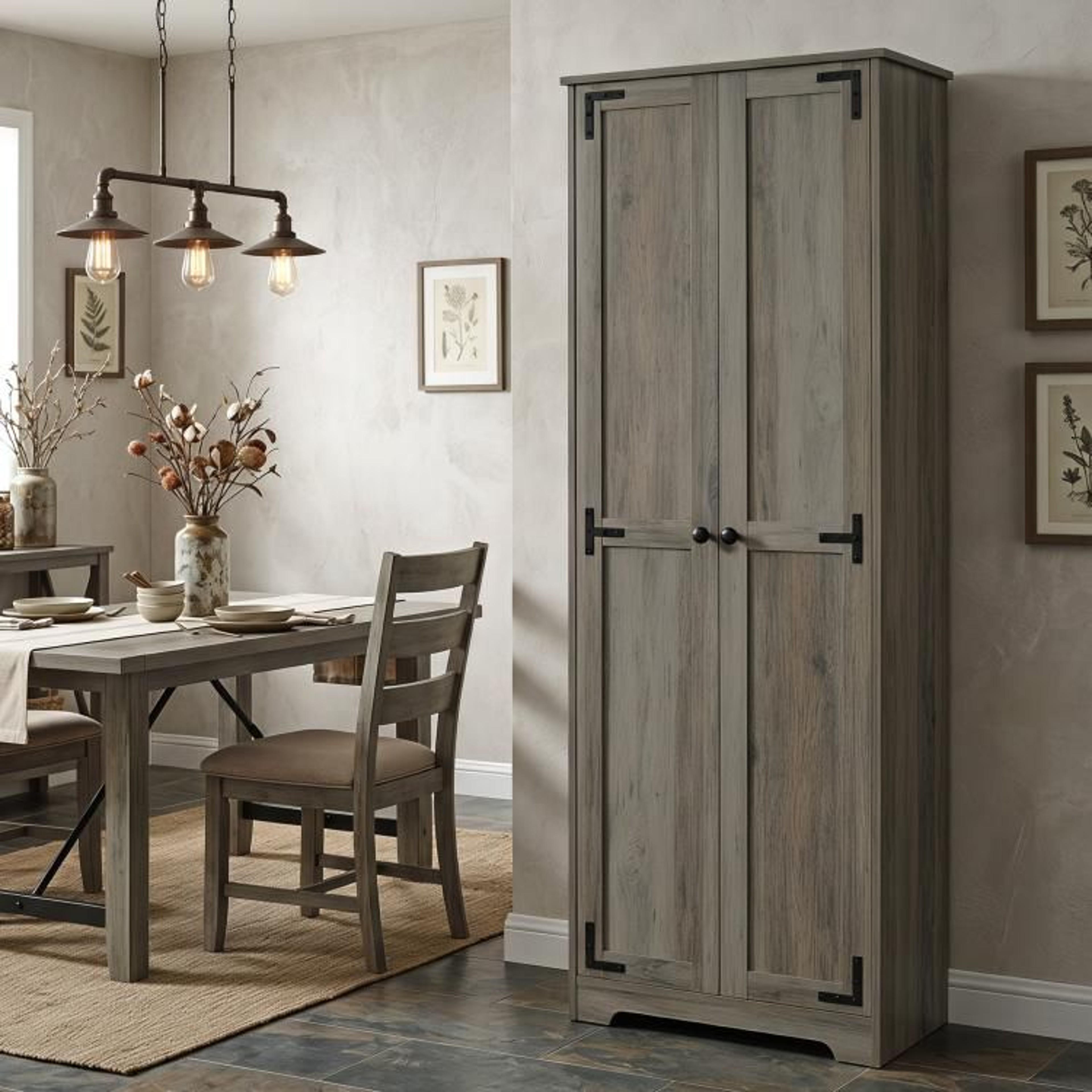 67Inch Farmhouse Pantry Cabinet With Adjustable Shelves In Distressed Gray 3
