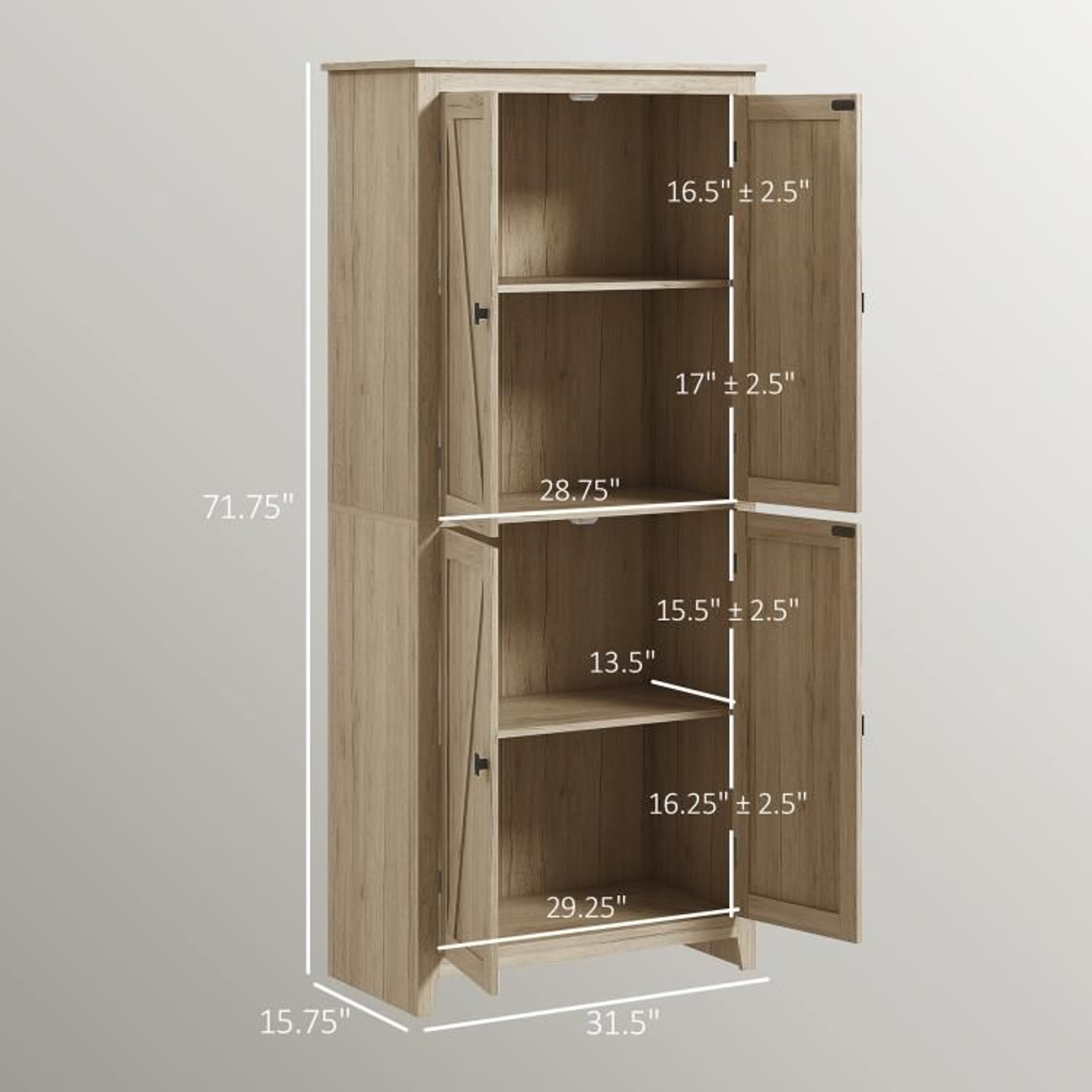 72Inch Farmhouse Kitchen Pantry Cabinet With 4 Doors And Adjustable Shelves 4