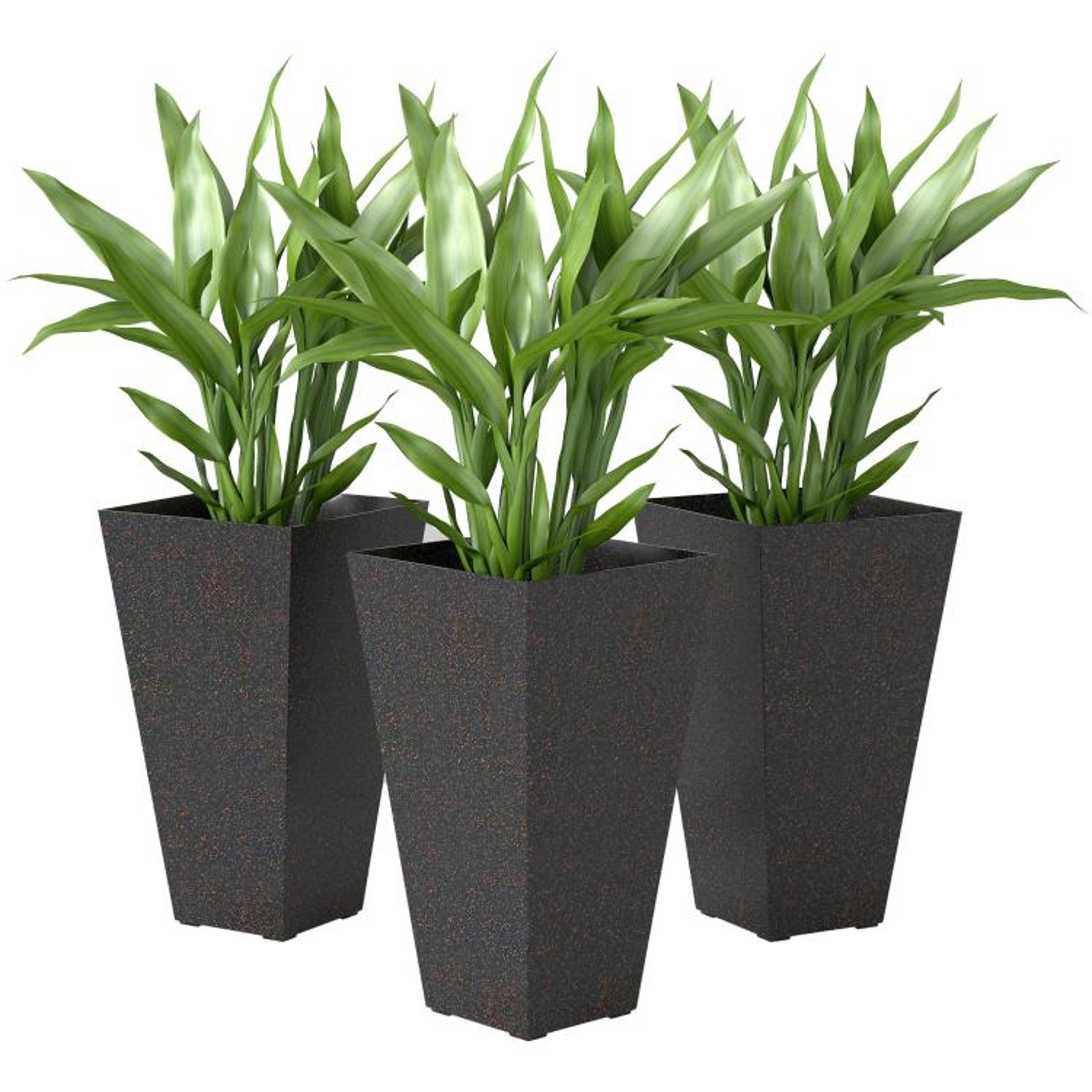 28 Inch Tall Planters Set Of 3 With Marble Finish And Drainage Holes  Brown 0
