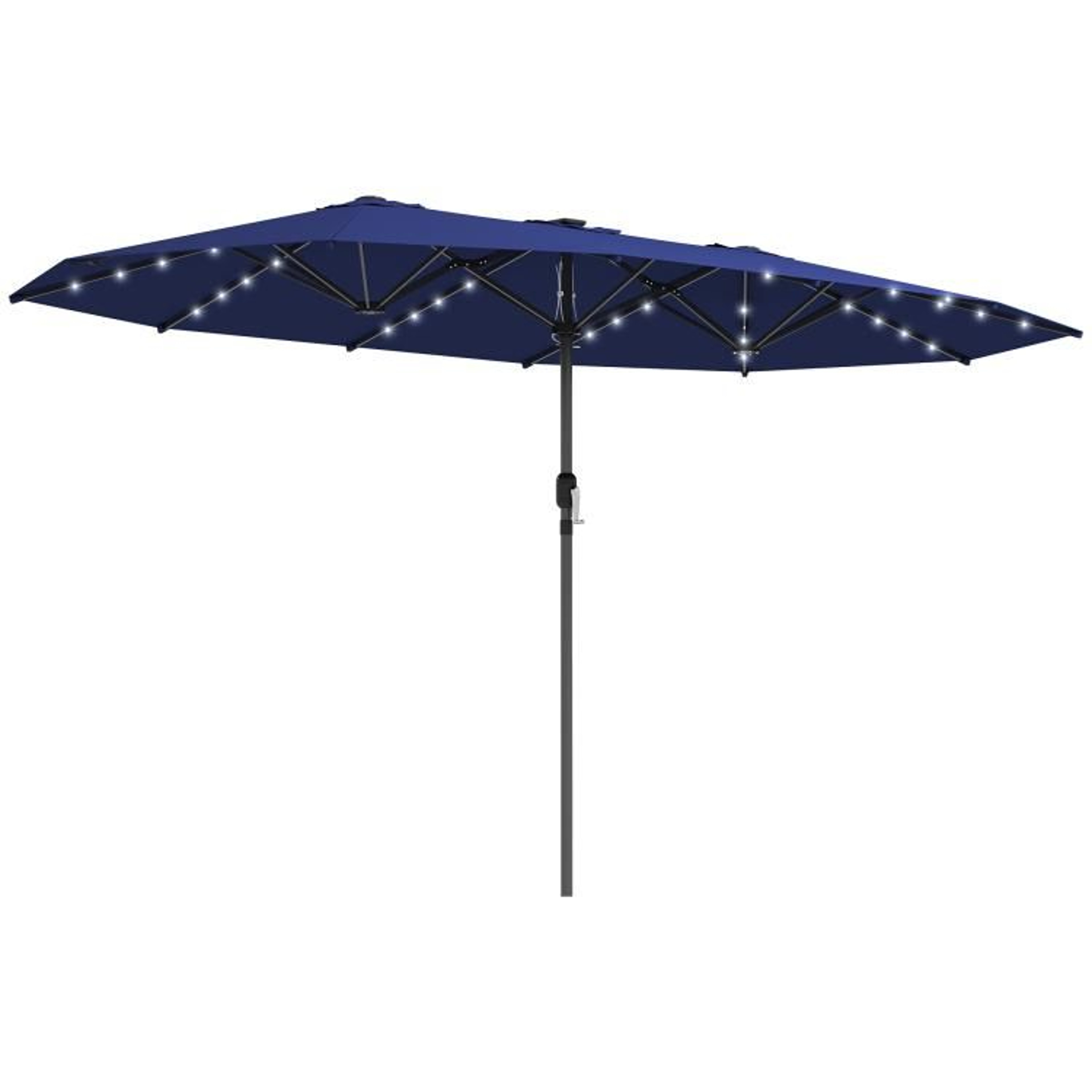 148 Ft DoubleSided Patio Umbrella With 48 Solar LED Lights  Navy Blue 0