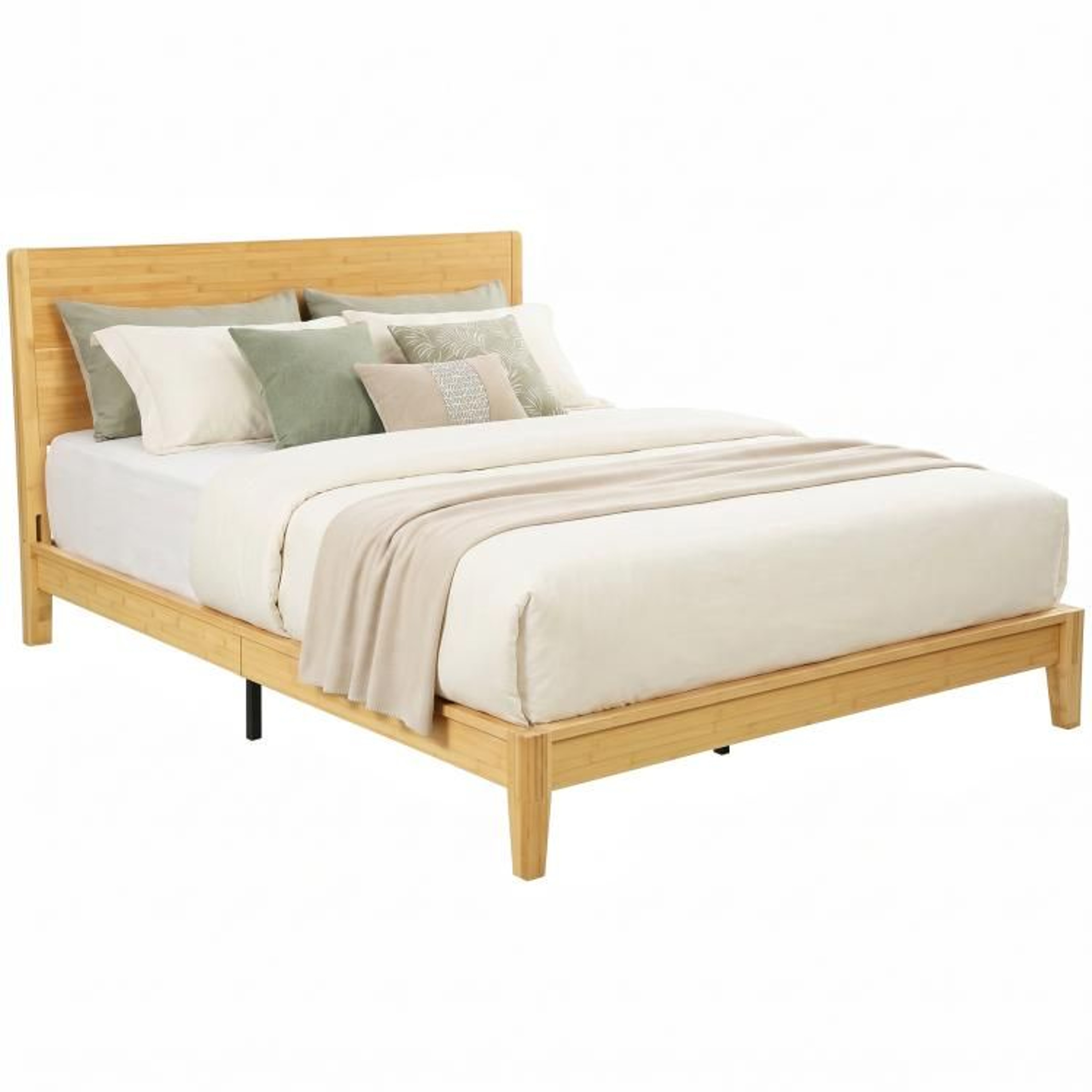 Queen Size Bamboo Platform Bed Frame With Headboard And 12 Wood Slats 1