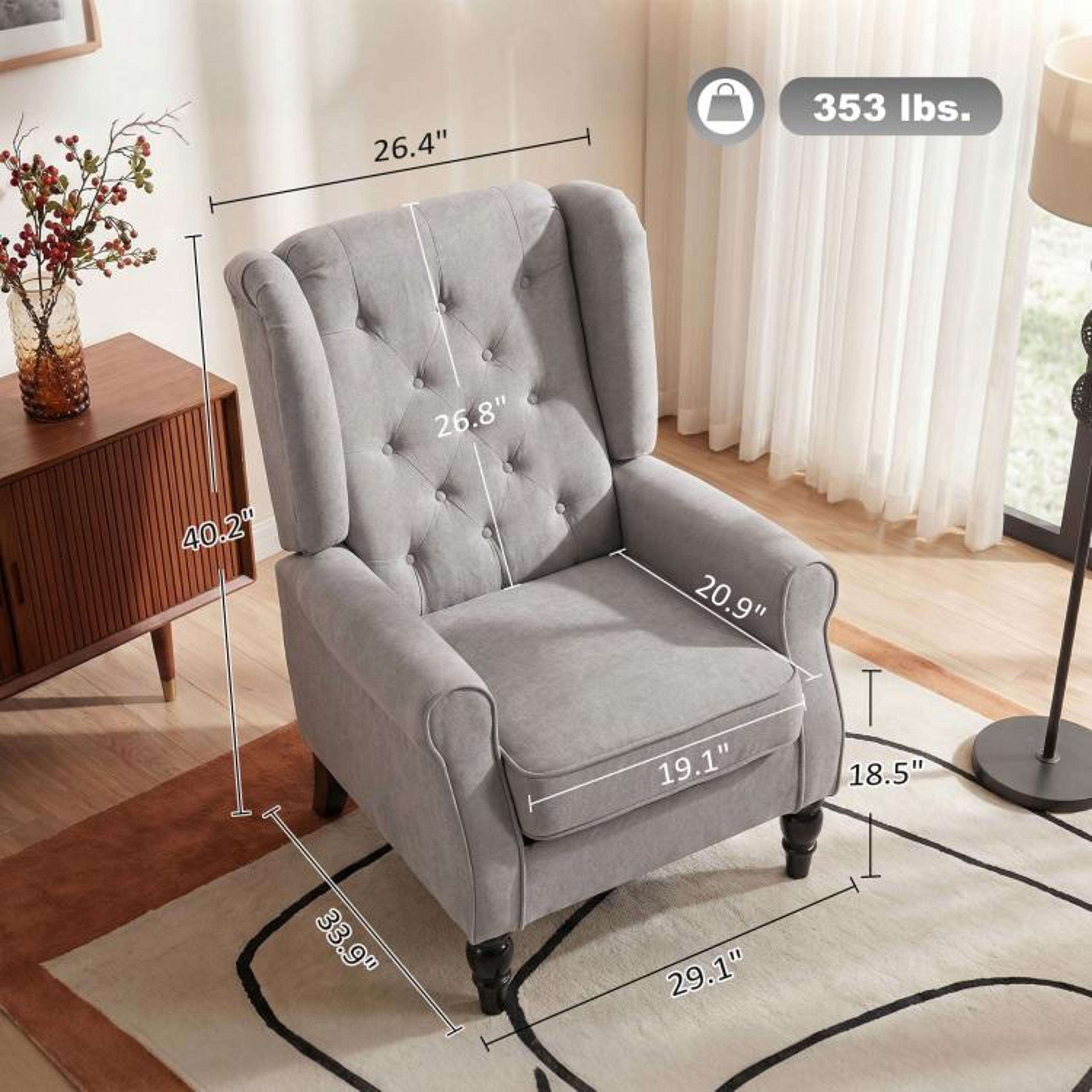 MidCentury Modern Accent Chair With High Wingback And Tufted Upholstery  Gray 4